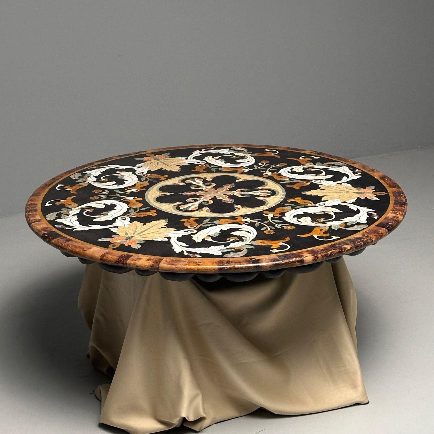 Pietra Dura, Italienische moderne runde Tischplatte aus der Mitte des Jahrhunderts, Marmor, Perlmutt (20. Jahrhundert)