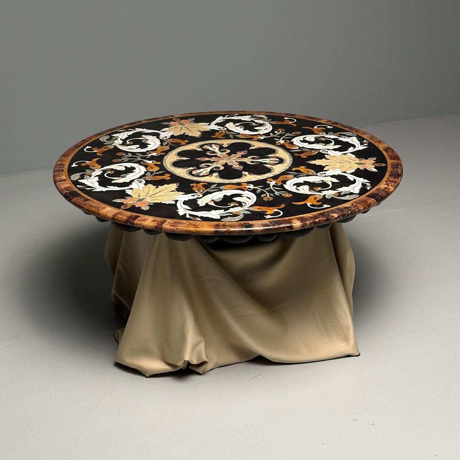 Pietra Dura, Italienische moderne runde Tischplatte aus der Mitte des Jahrhunderts, Marmor, Perlmutt 1