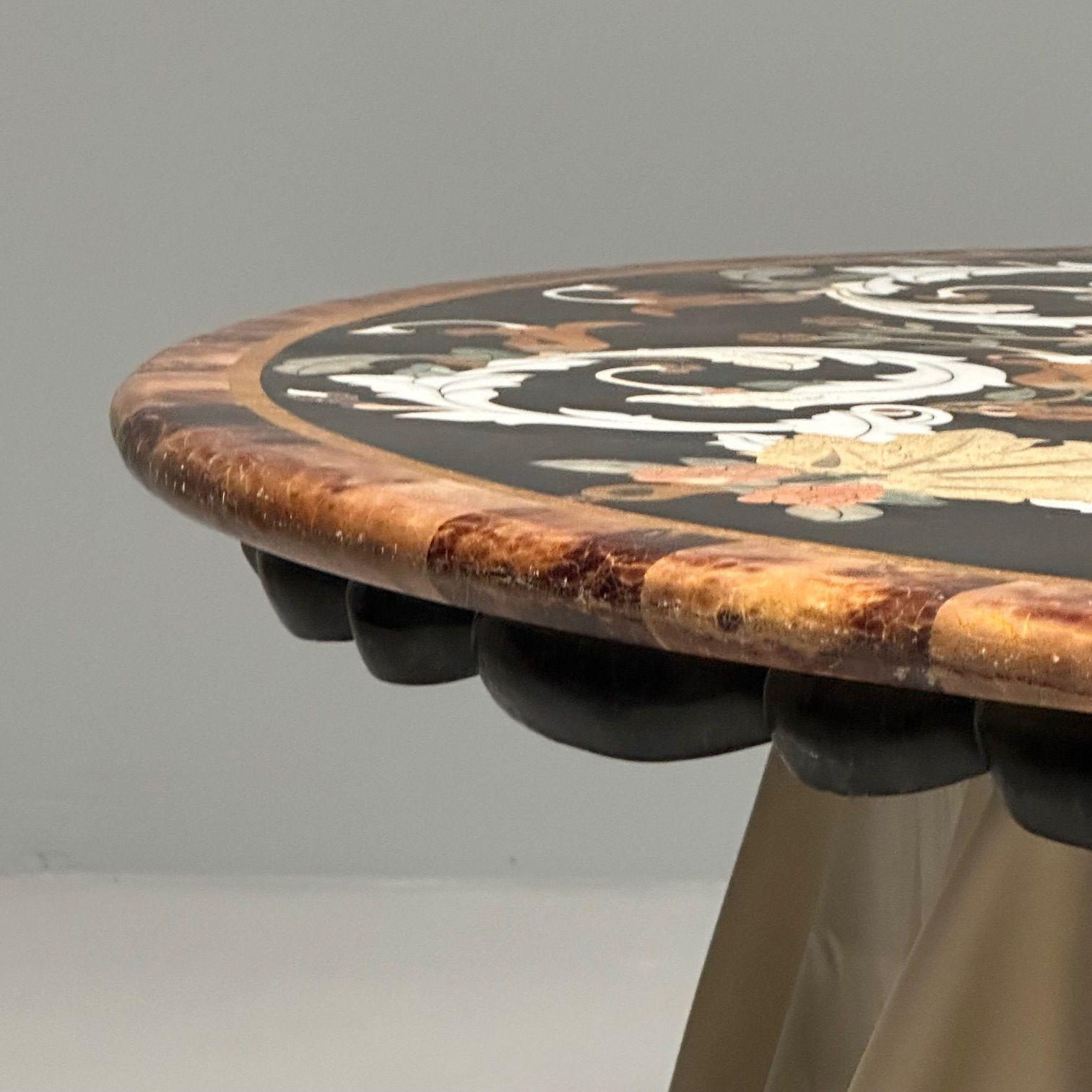 Pietra Dura, Italienische moderne runde Tischplatte aus der Mitte des Jahrhunderts, Marmor, Perlmutt 2