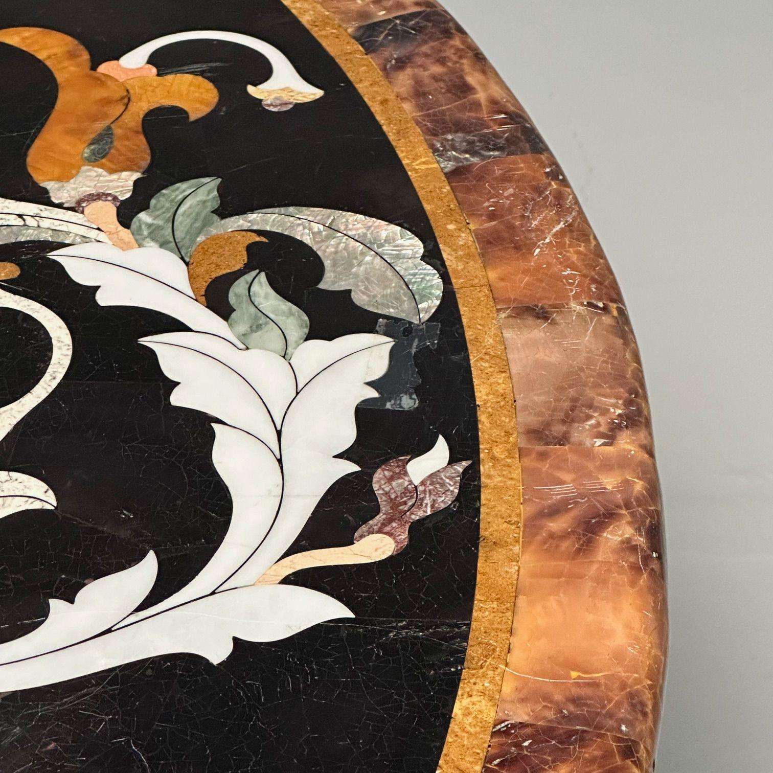 Pietra Dura, Italienische moderne runde Tischplatte aus der Mitte des Jahrhunderts, Marmor, Perlmutt 3