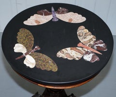 Pietra Dura Marble & Hardwood Centre Tripod Table Butterfly's Griffin circa 1870