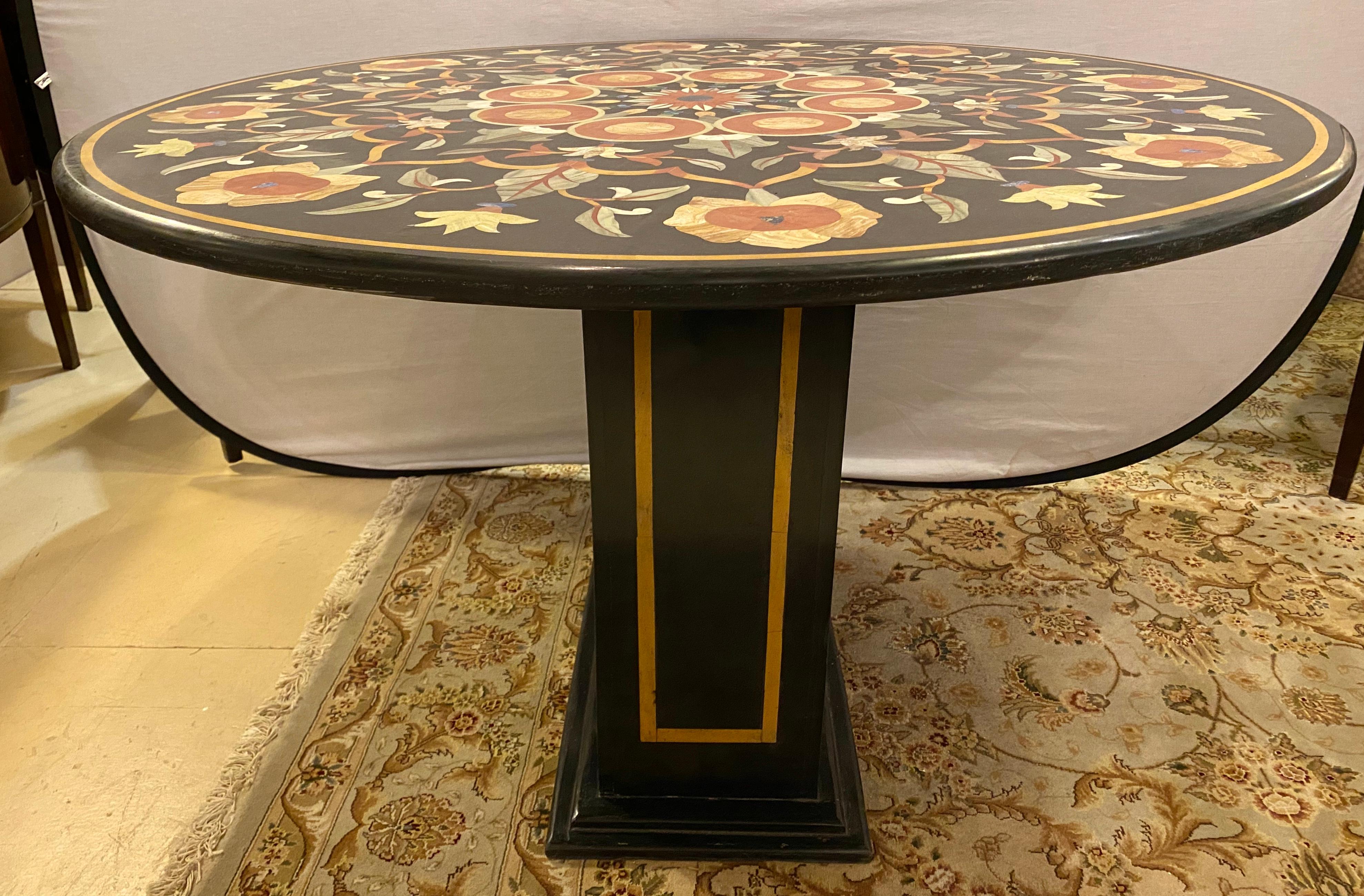 Arts and Crafts Pietra Dura Marble-Top Dining or Center Table, Arts & Crafts Movement