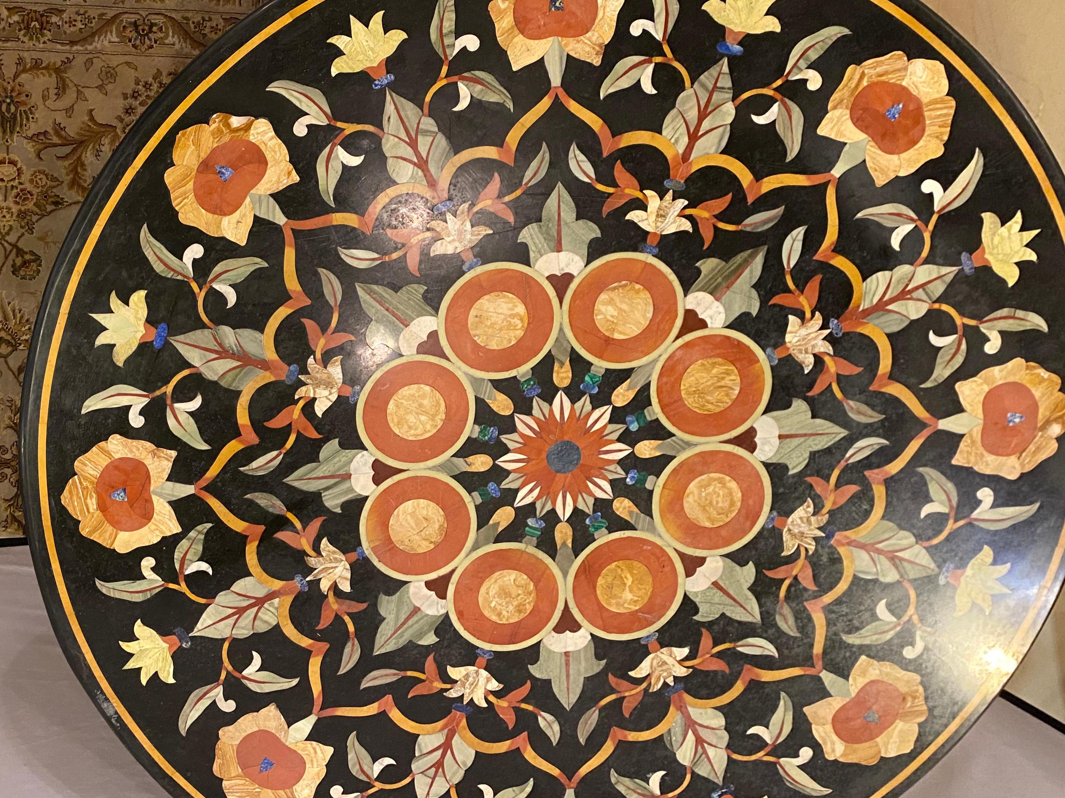 Pietra Dura Marble-Top Dining or Center Table, Arts & Crafts Movement In Good Condition In Stamford, CT