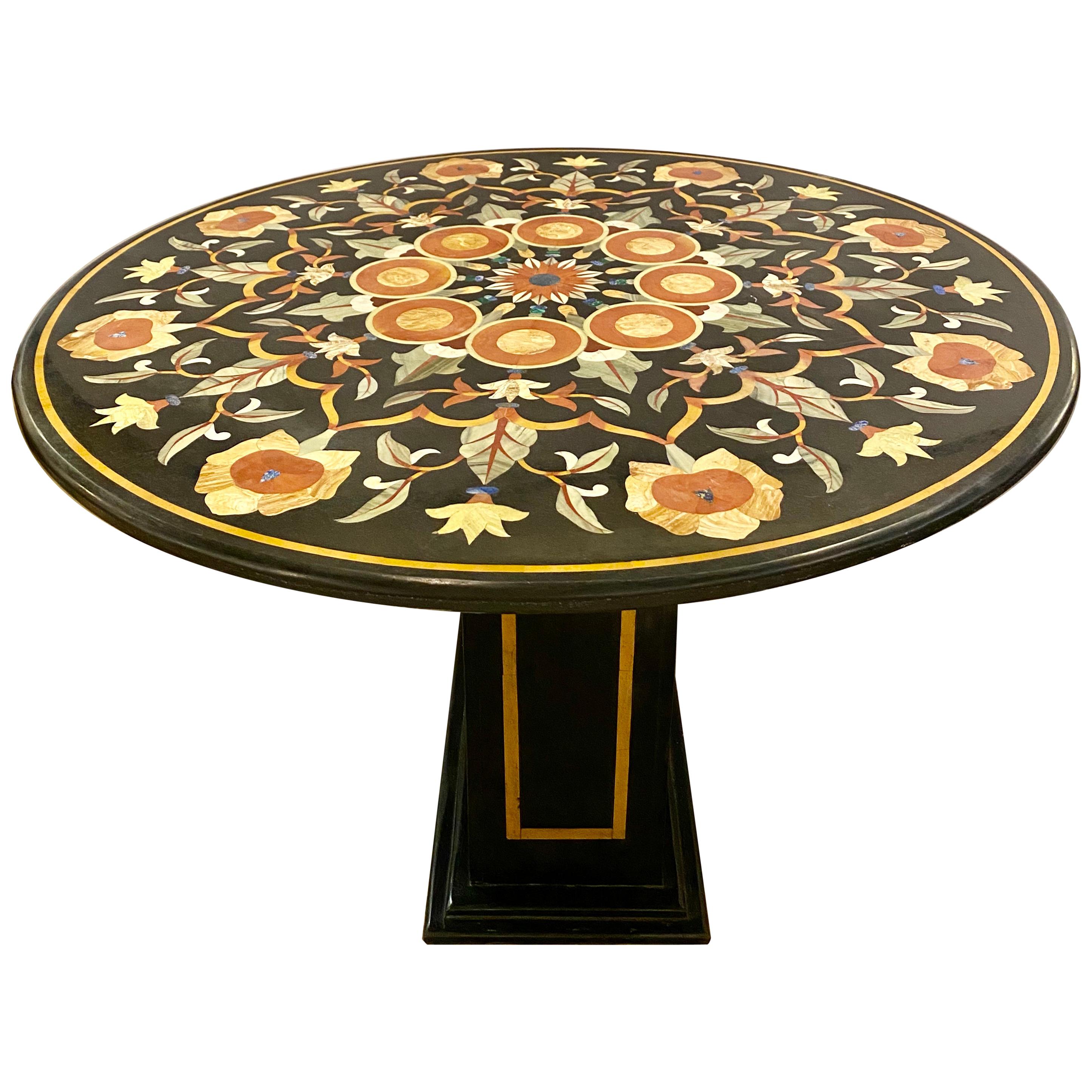 Pietra Dura Marble-Top Dining or Center Table, Arts & Crafts Movement