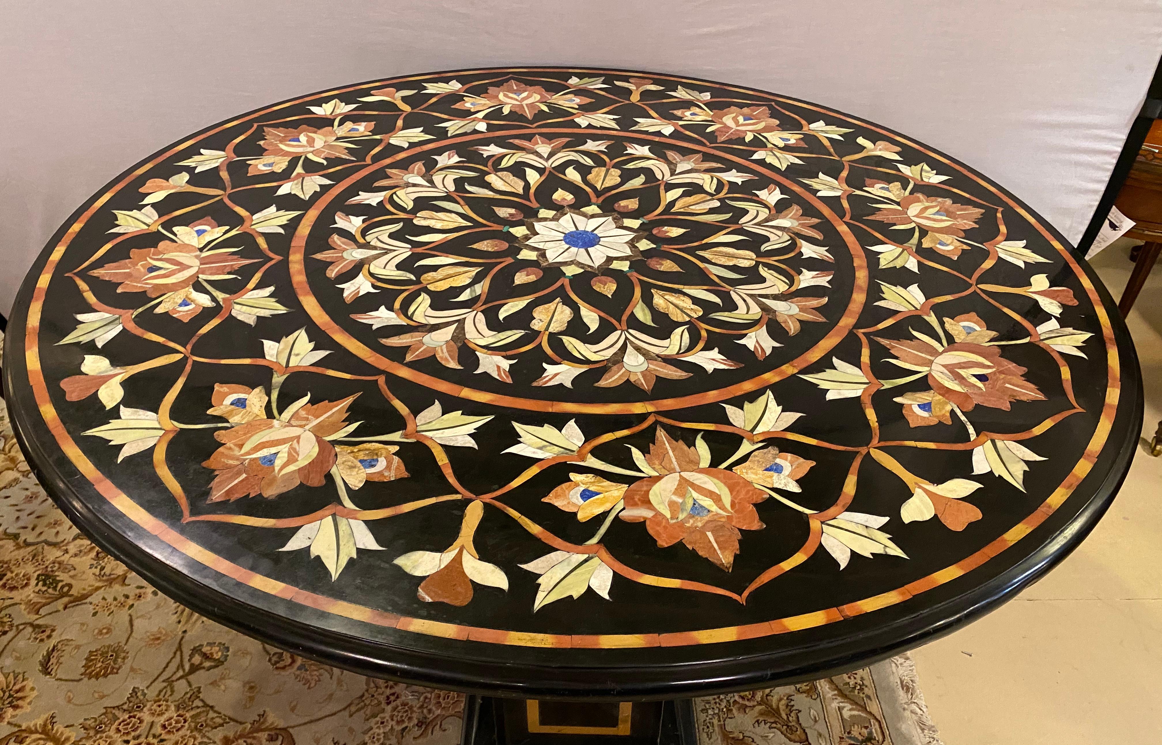 Art Deco Pietra Dura Marble Top Dining or Center Table with Pedestal