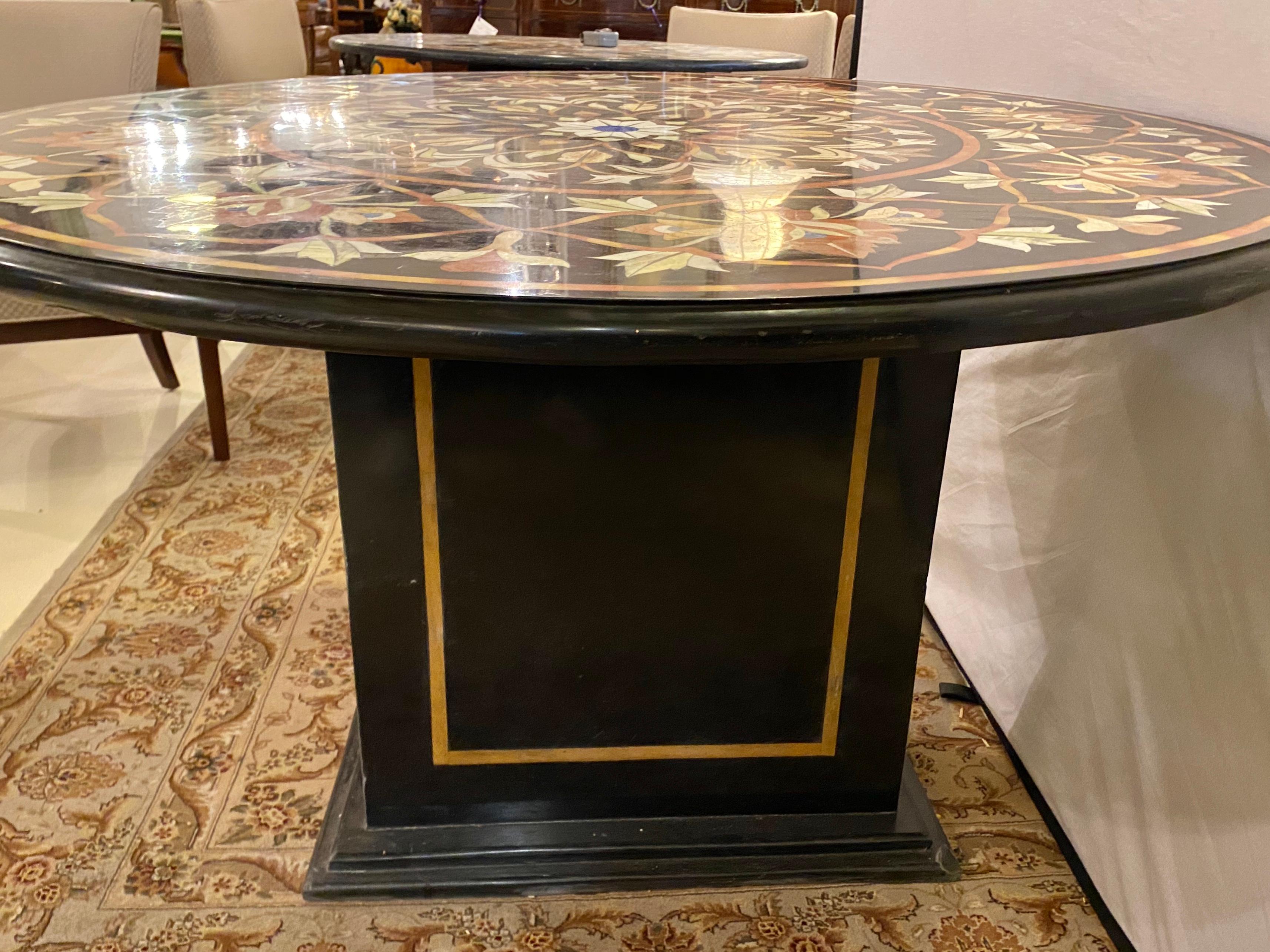 Pietra Dura Marble Top Dining or Center Table with Pedestal 1