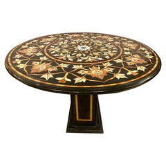Pietra Dura Marble Top Dining or Center Table with Pedestal