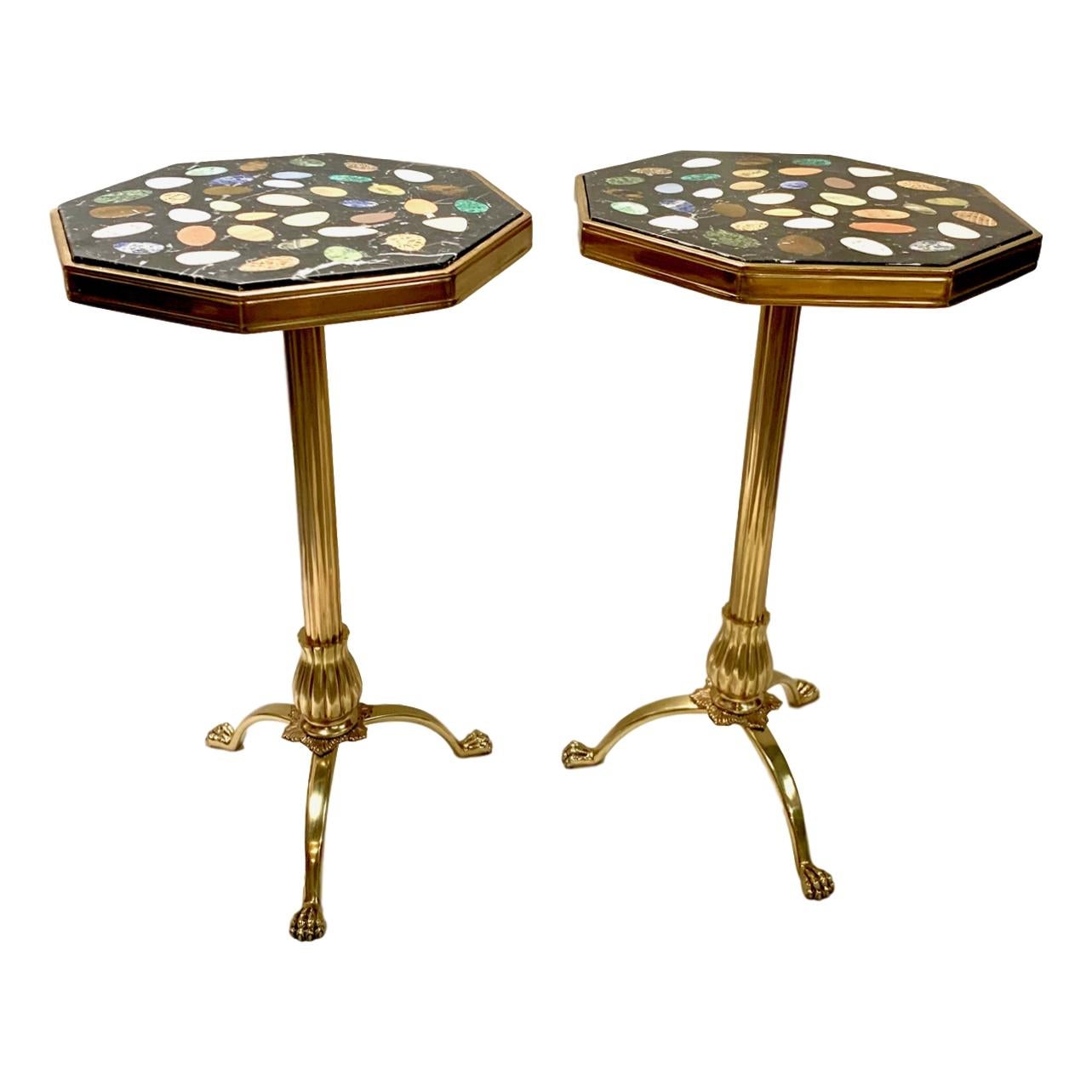 Pietra Dura Mosaic Side Tables In Good Condition For Sale In New York, NY