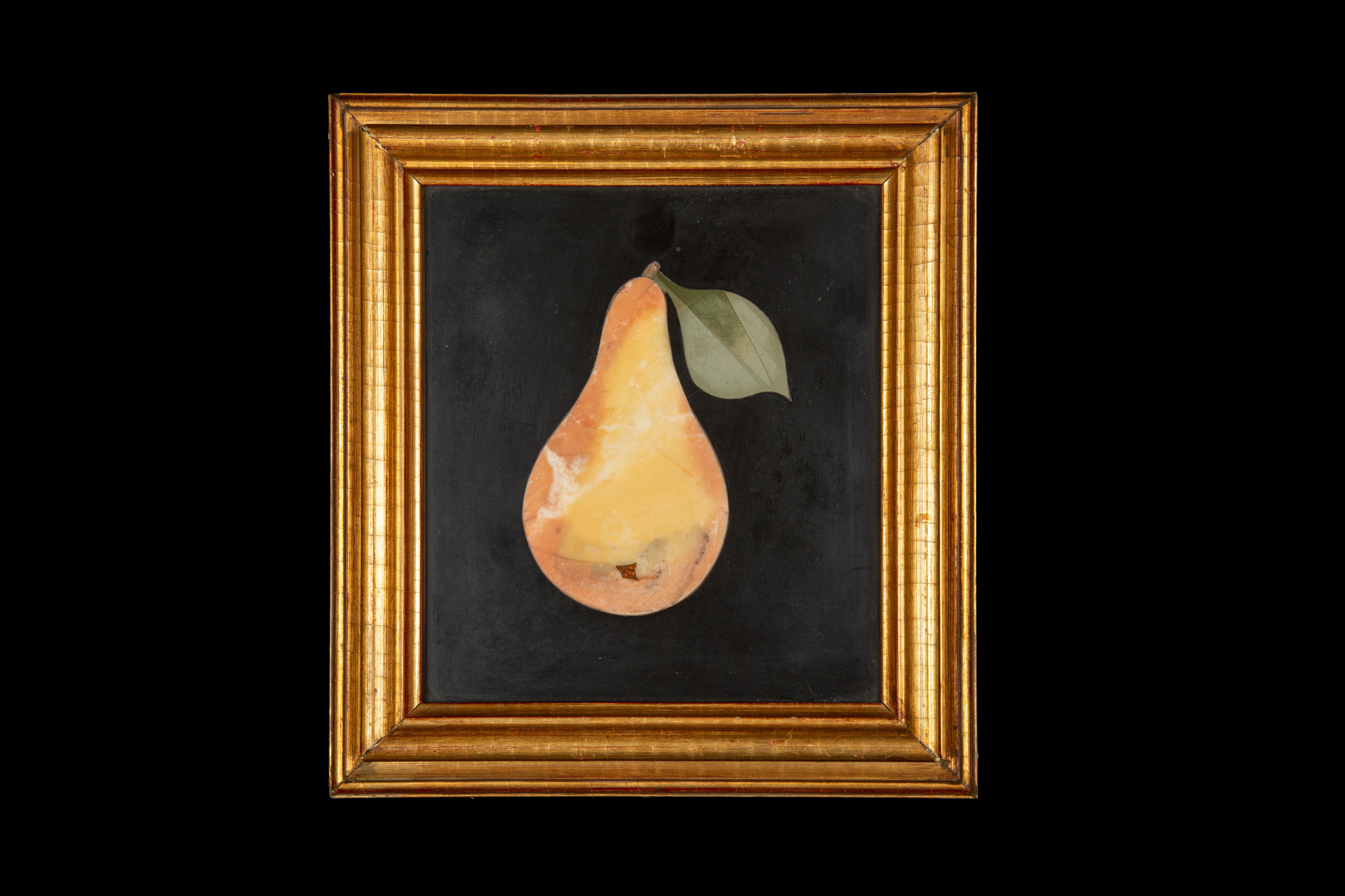 Italian Pietra Dura Pear and Peach Pair Mosaic by G. Ugolini, Florence, Italy