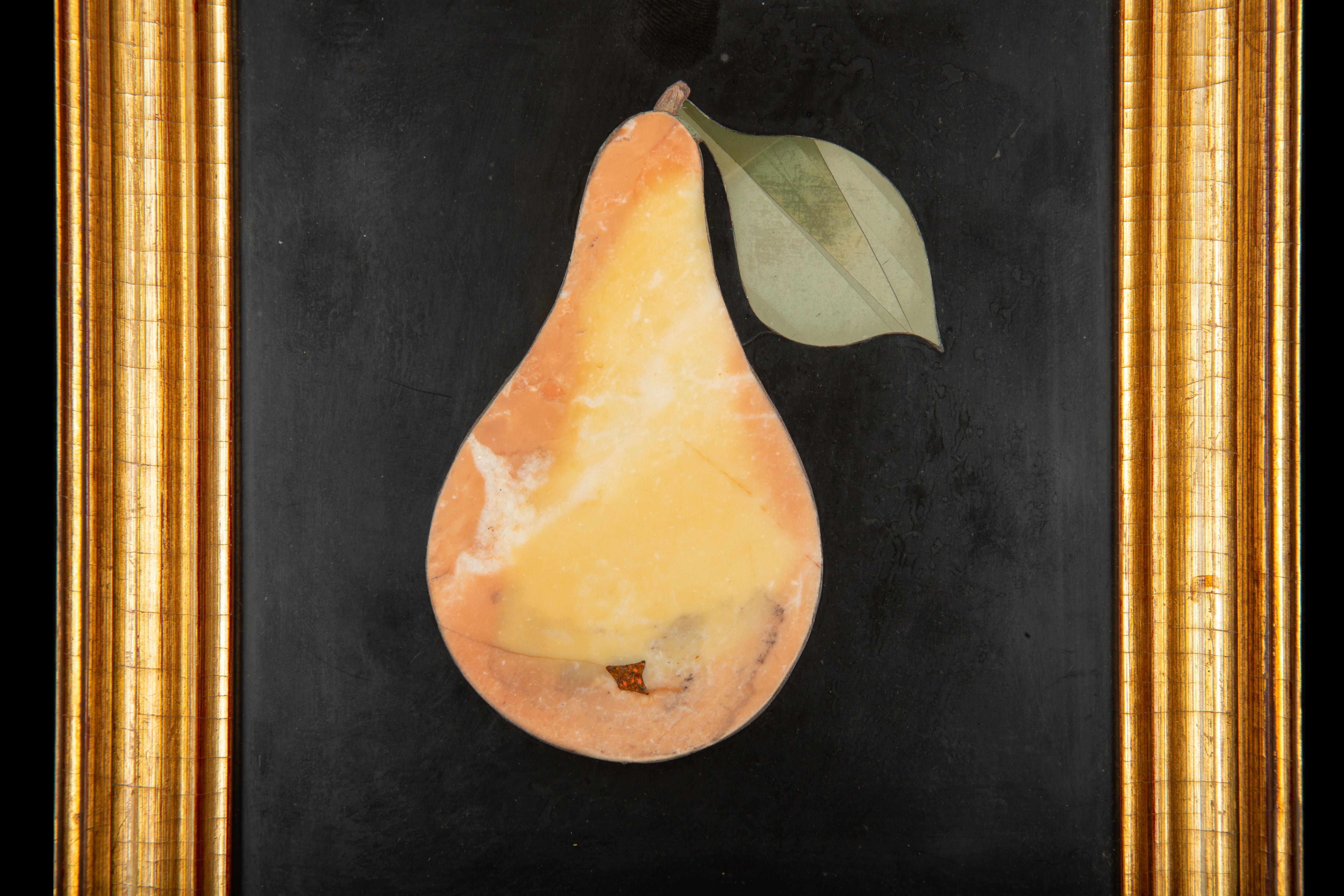 Pietra Dura Pear and Peach Pair Mosaic by G. Ugolini, Florence, Italy In Excellent Condition In New York, NY