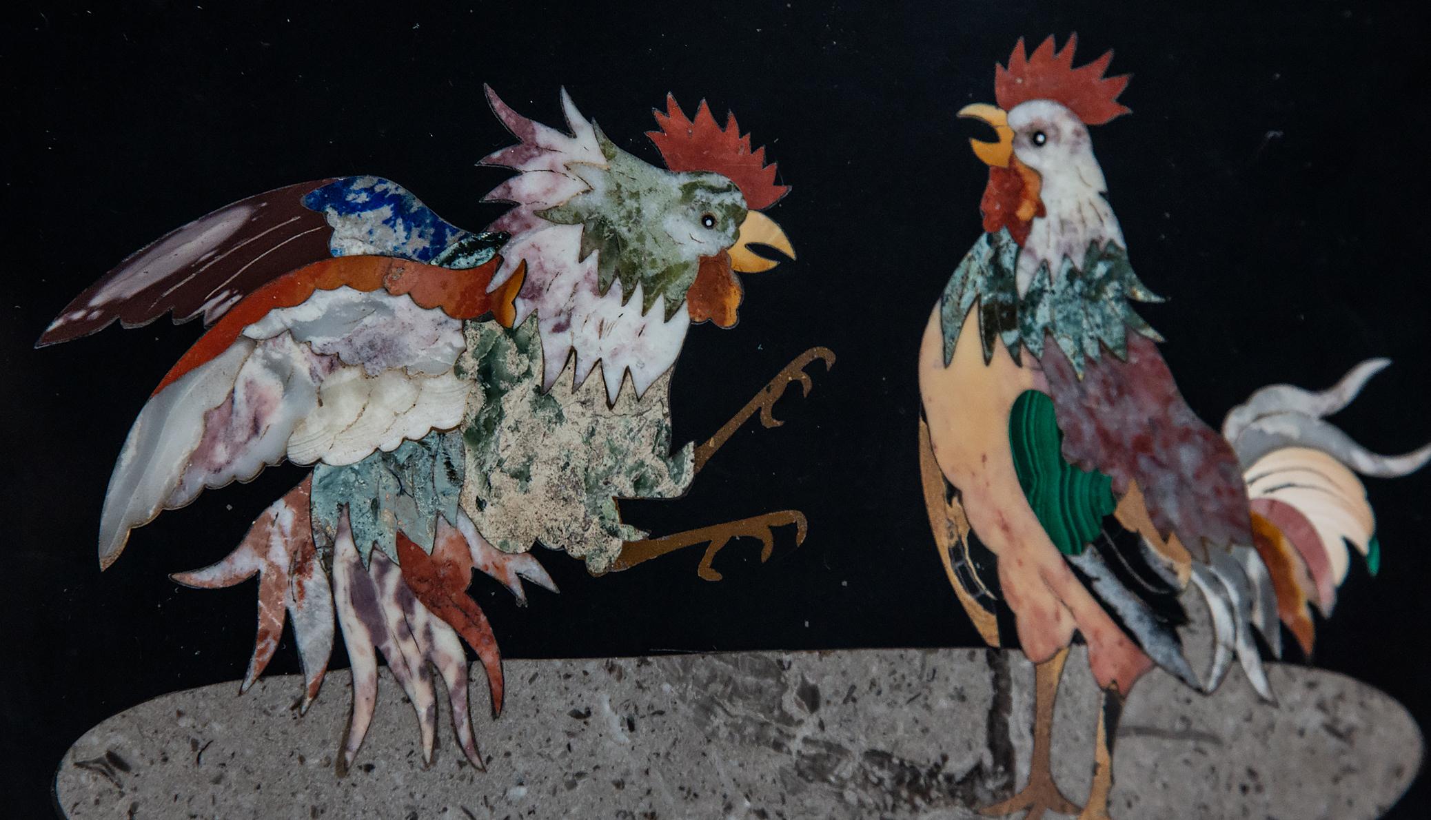 Inlay Pietra Dura Roosters 'Cock Fight!'