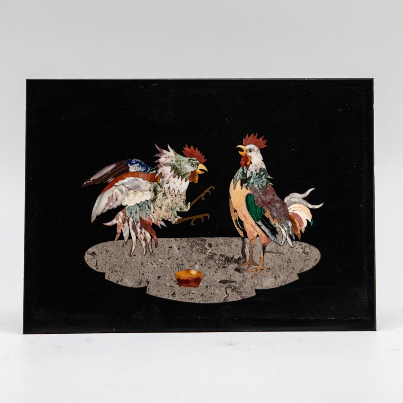 19th Century Pietra Dura Roosters 'Cock Fight!'