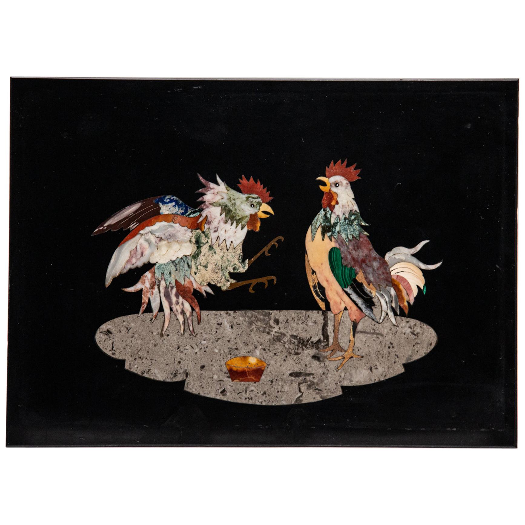 Pietra Dura Roosters 'Cock Fight!'