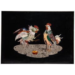 Pietra Dura Roosters 'Cock Fight!'