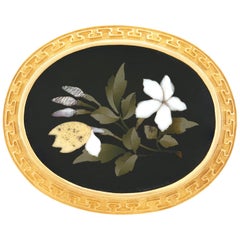 Pietra Dura Set 18 Karat Gold Brooch