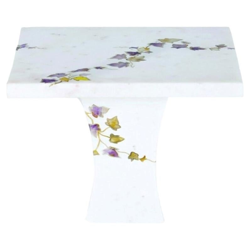Pietra Dura Side Table, Ivy Inlaid Marble Accent Table