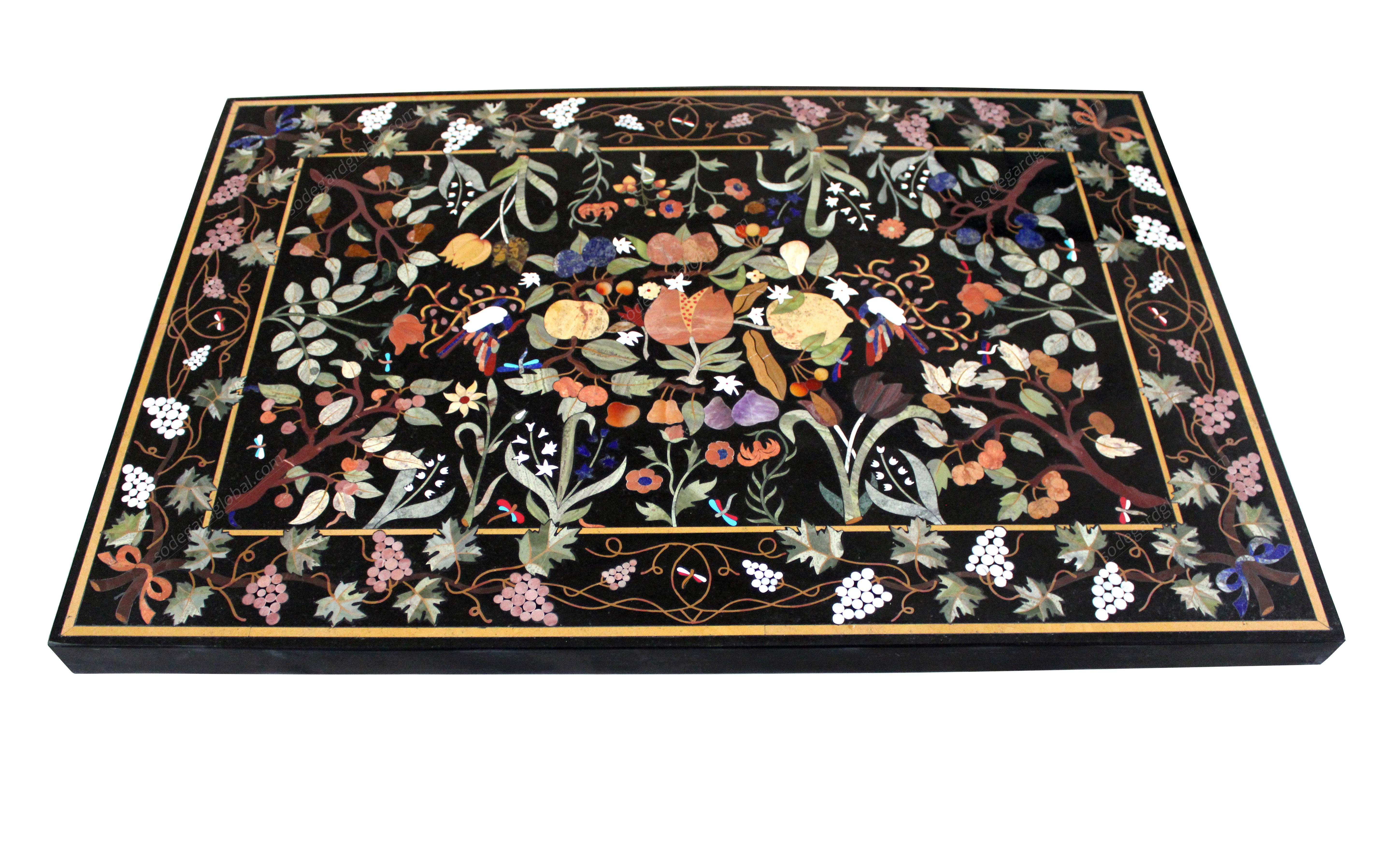 American Pietra Dura Small Coffee Table (TOP ONLY) Inlay in Marble by Stephanie Odegard  For Sale