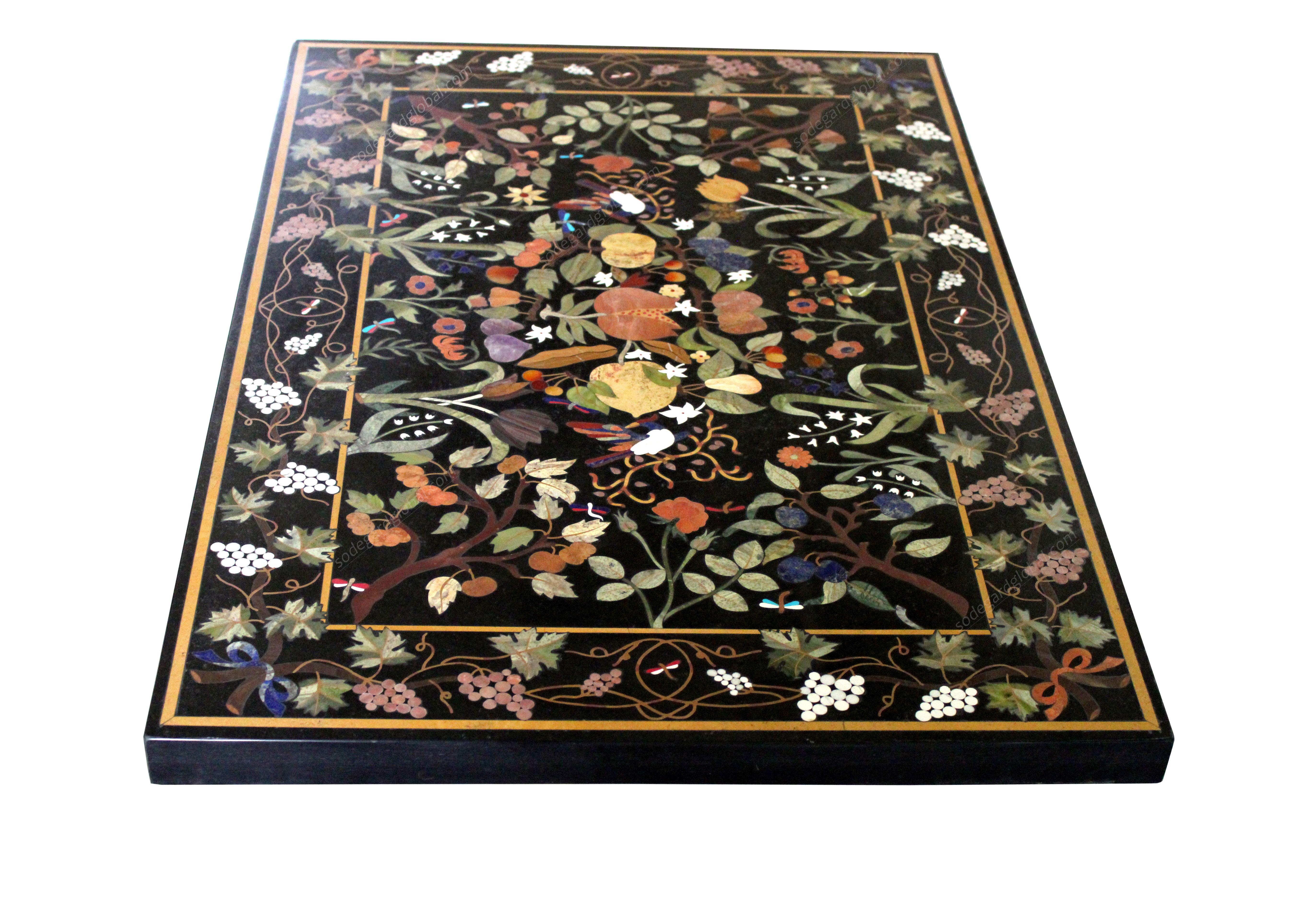 Hand-Carved Pietra Dura Small Coffee Table (TOP ONLY) Inlay in Marble by Stephanie Odegard  For Sale
