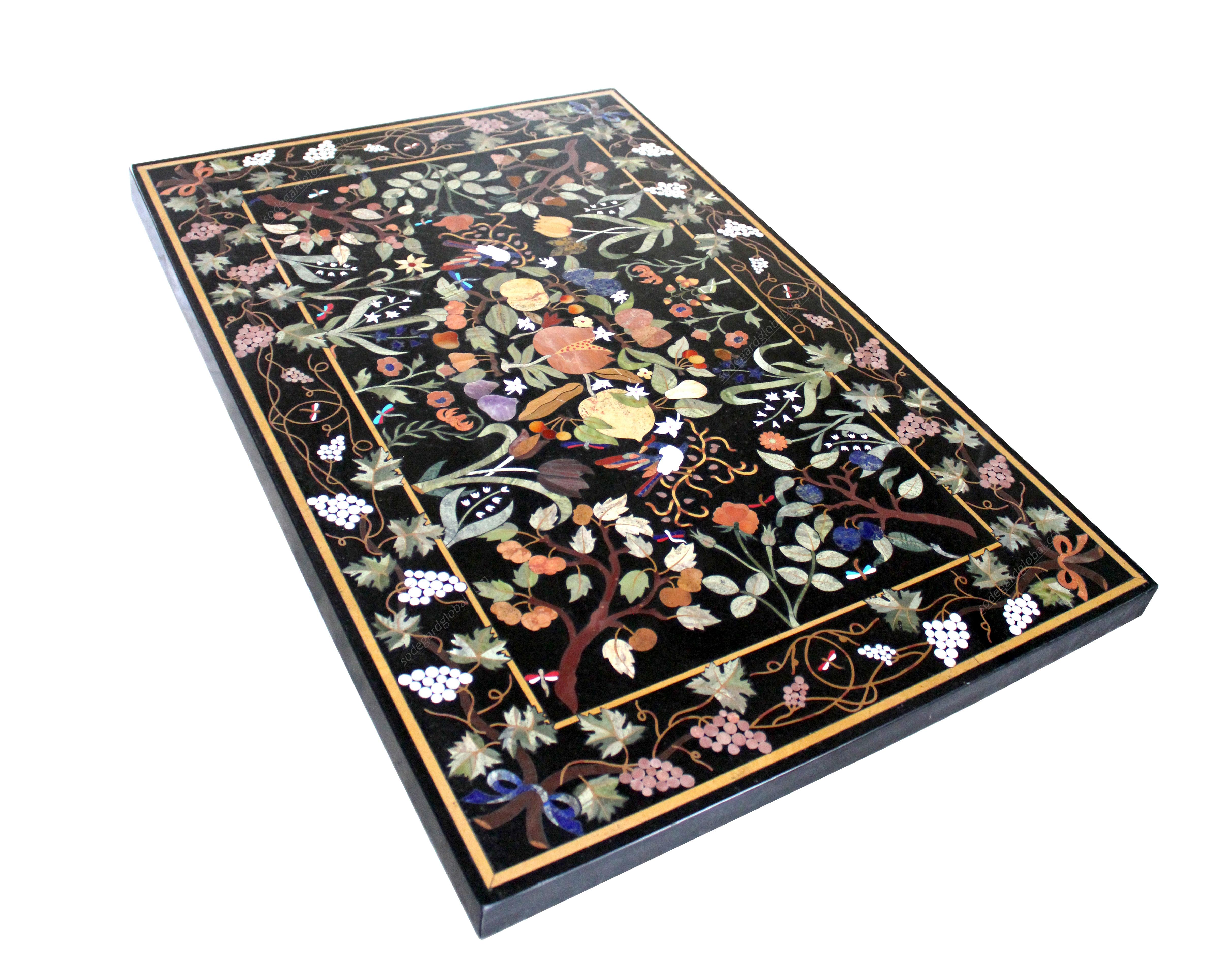 Pietra Dura Small Coffee Table (TOP ONLY) Inlay in Marble by Stephanie Odegard For Sale 1
