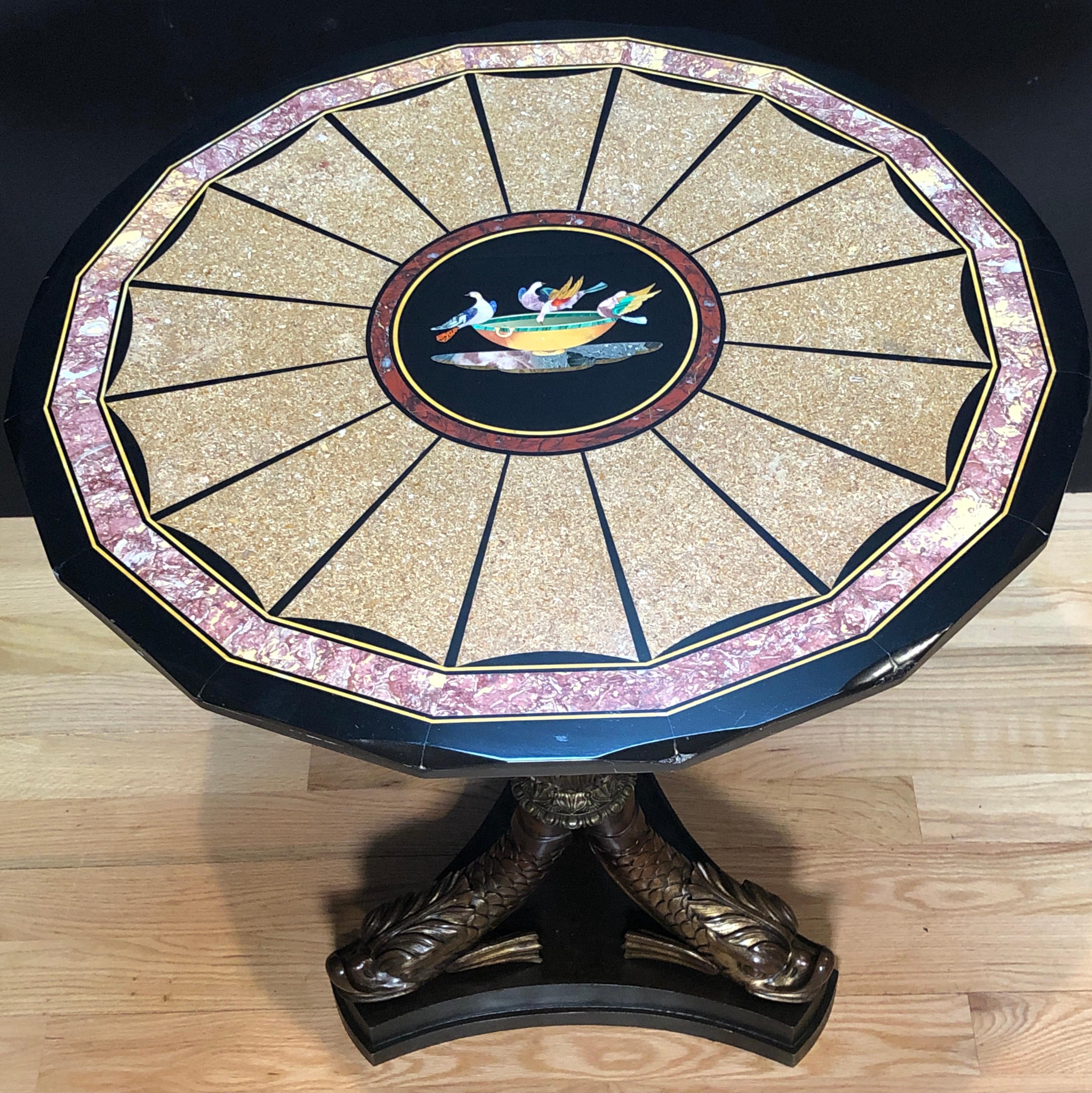 Regency Pietra Dura Specimen Marble and Figural Bronze Center Table For Sale