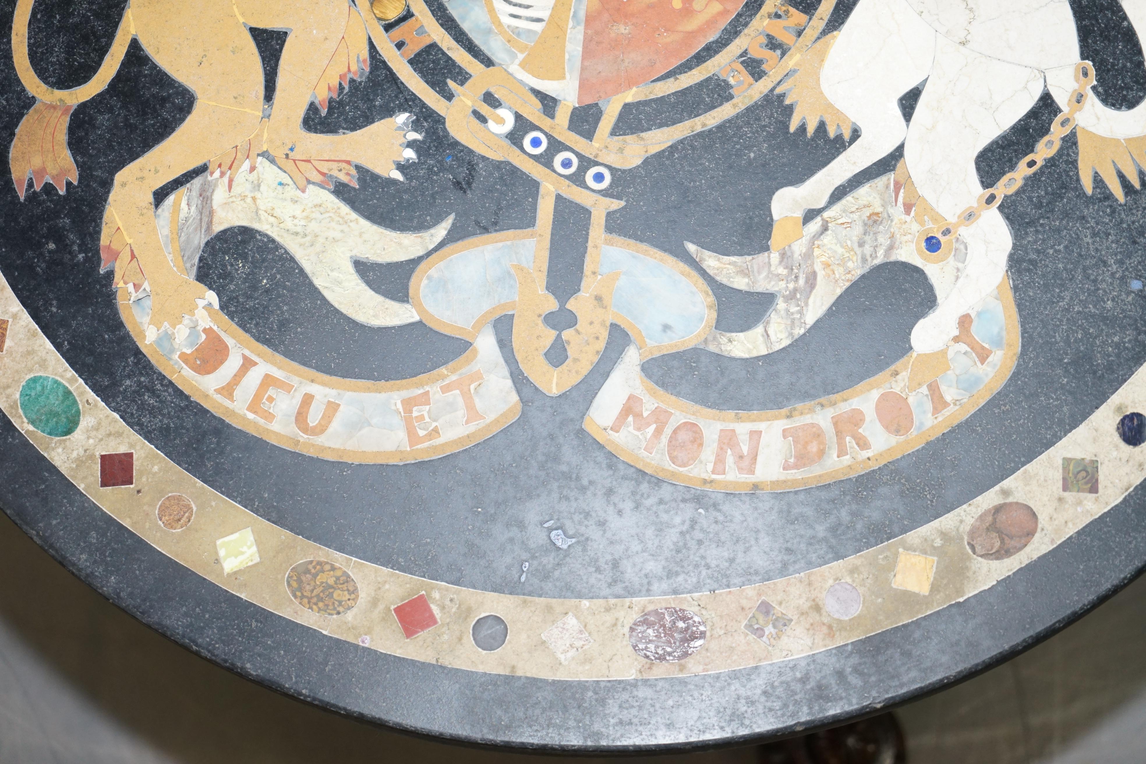 Pietra Dura Specimen Marble Centre Table Coat of Arms William iv Hardwood Base 12