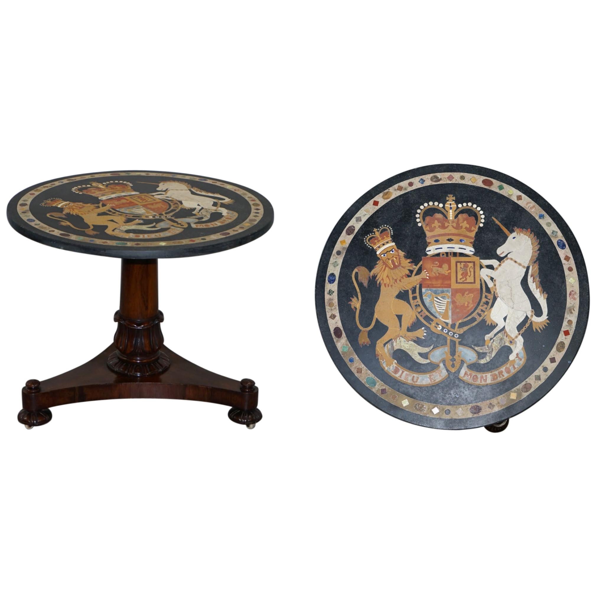 Pietra Dura Specimen Marble Centre Table Coat of Arms William iv Hardwood Base