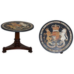 Table centrale en marbre Pietra Dura Specimen Armoiries William iv Base en bois dur