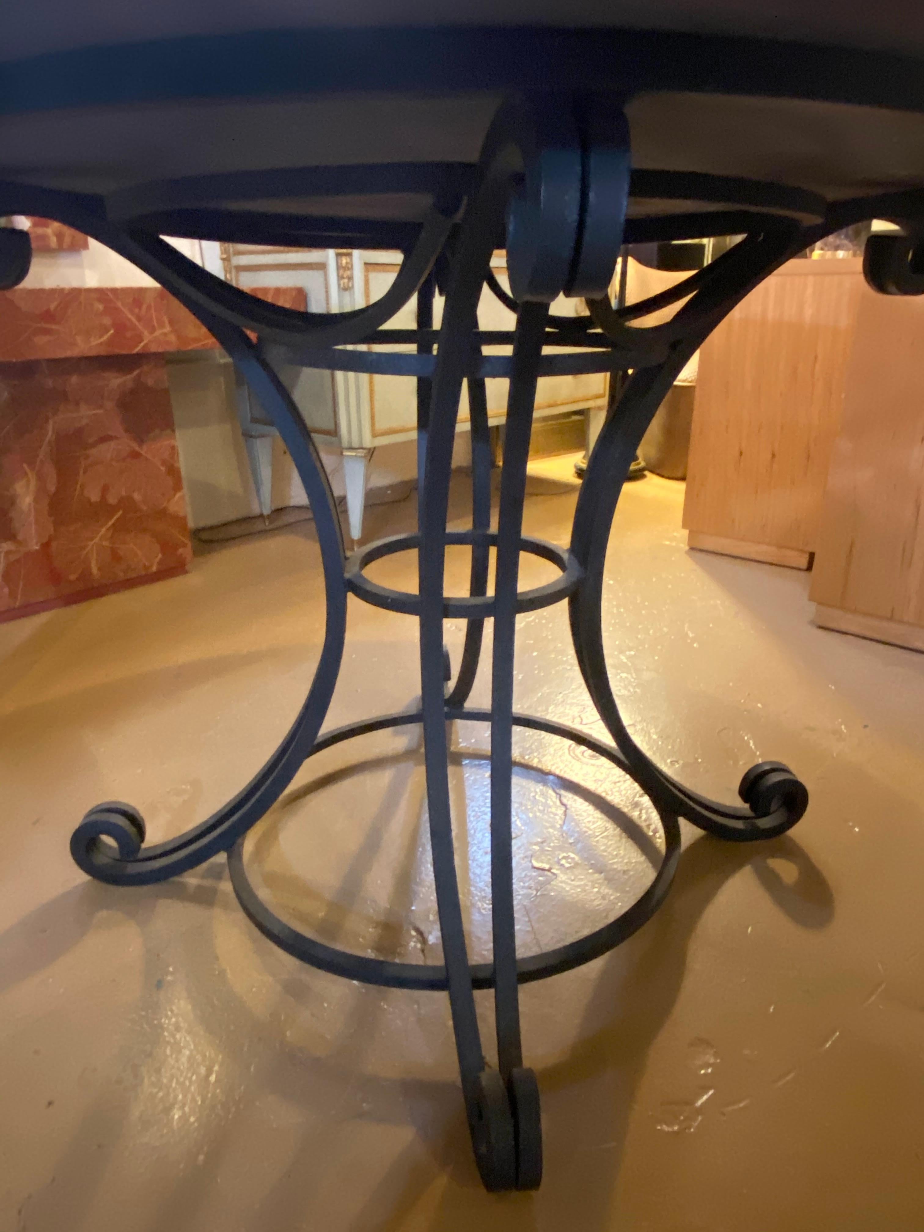 Pietra Dura Stone Inlaid Round Center Dining Table, Wrought Iron Base Antique 3