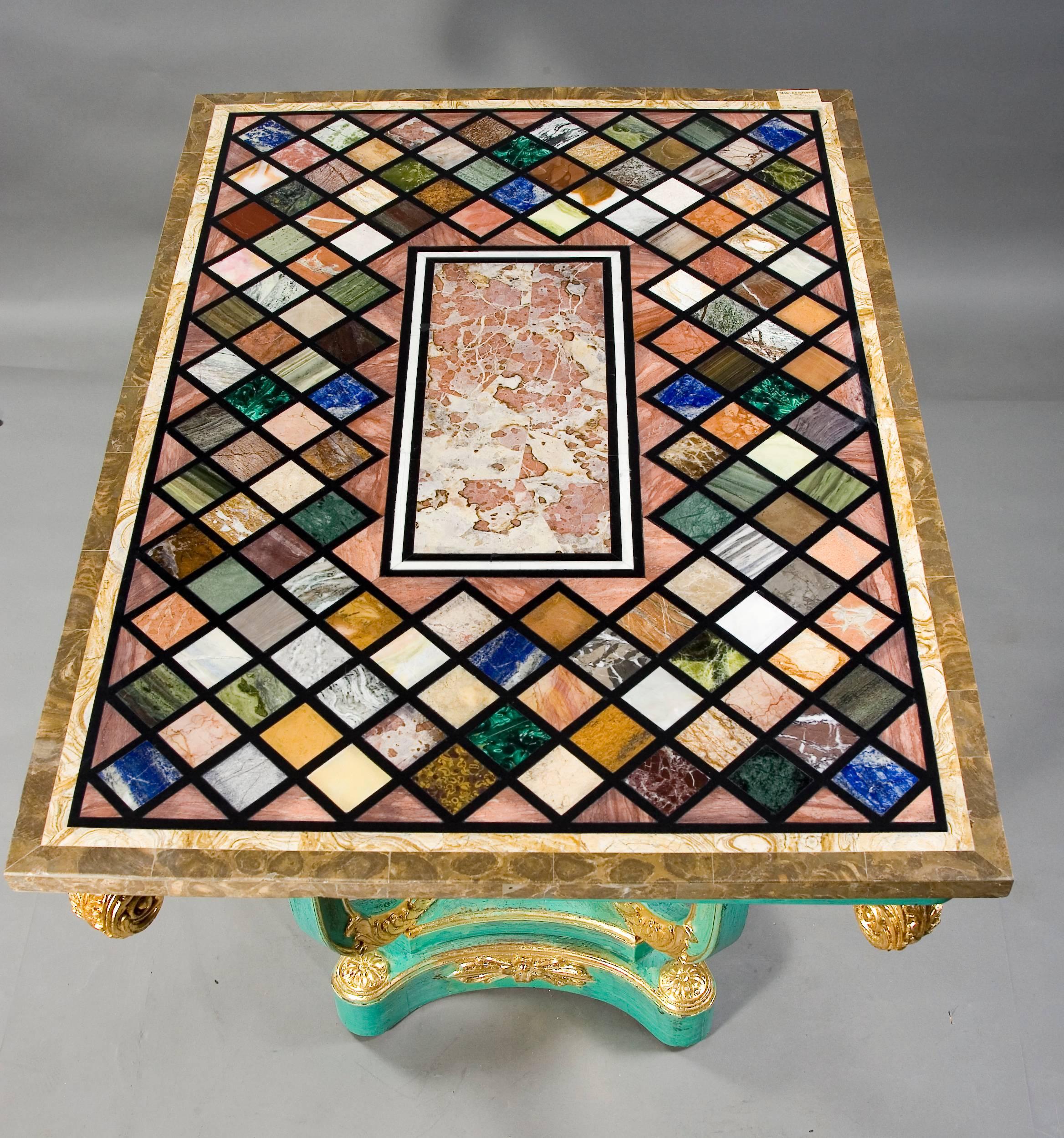 Italian rare Pietra Dura marble Table in antique Neoclassical Style inlay top For Sale