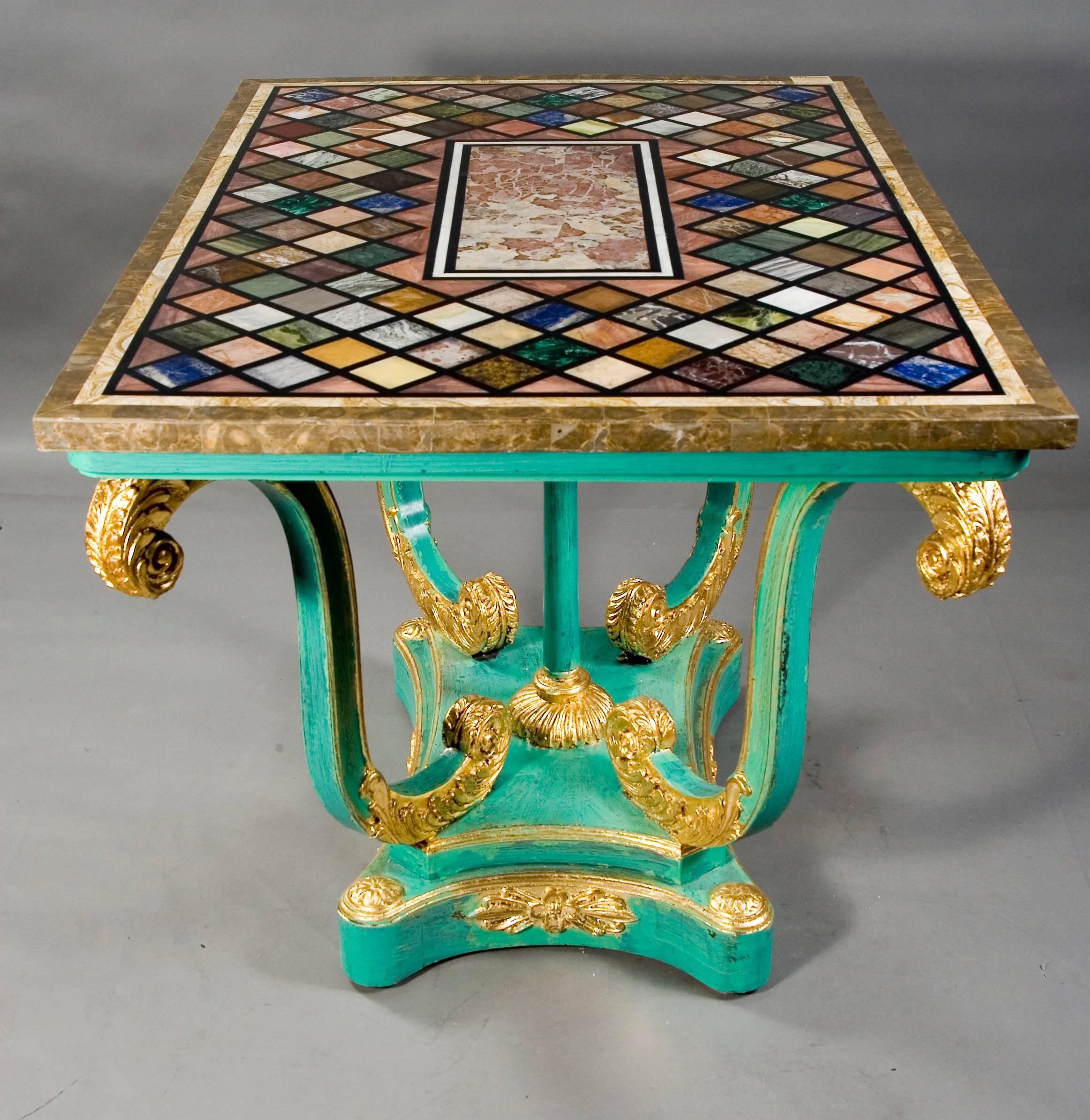 Inlay rare Pietra Dura marble Table in antique Neoclassical Style inlay top For Sale