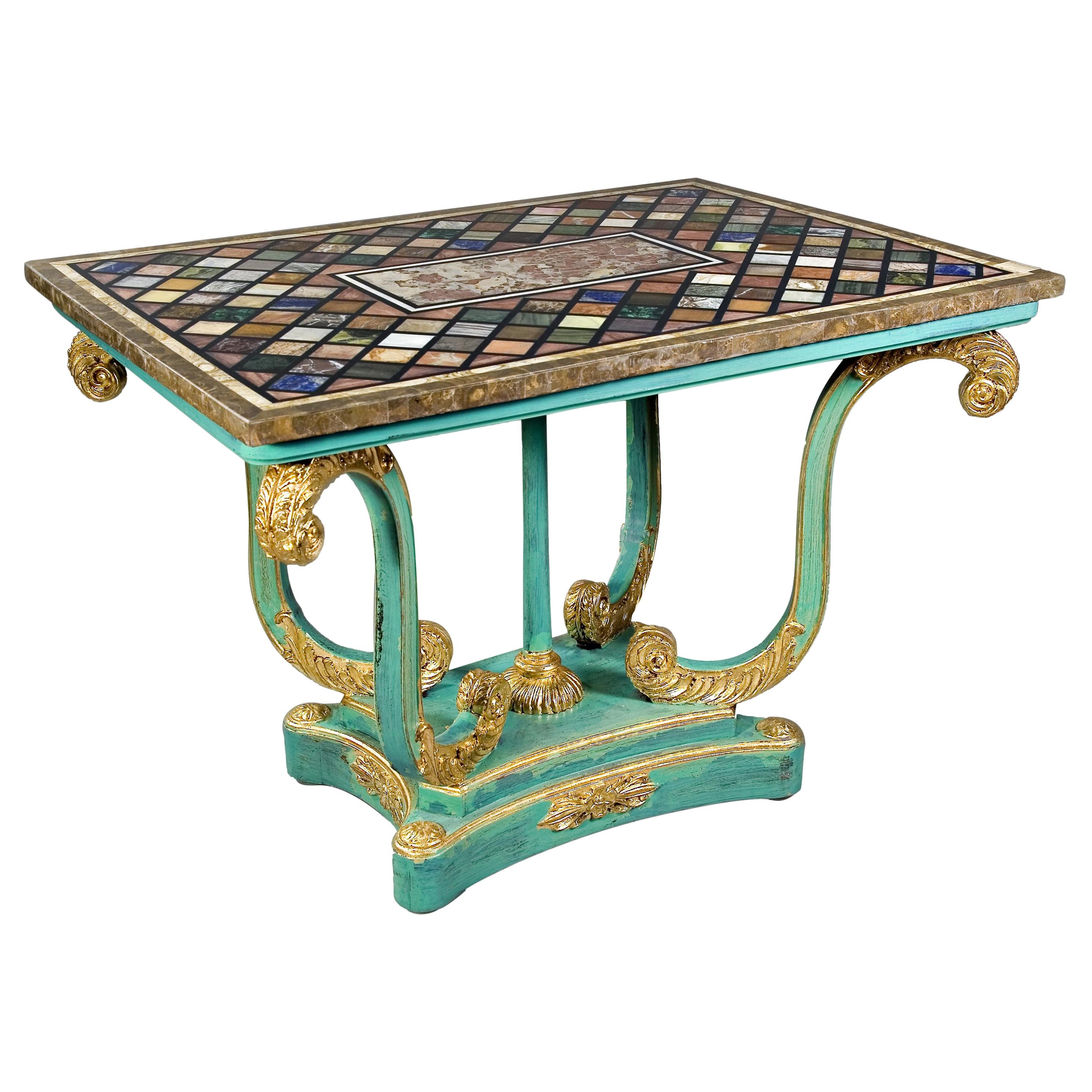 rare Pietra Dura marble Table in antique Neoclassical Style inlay top For Sale