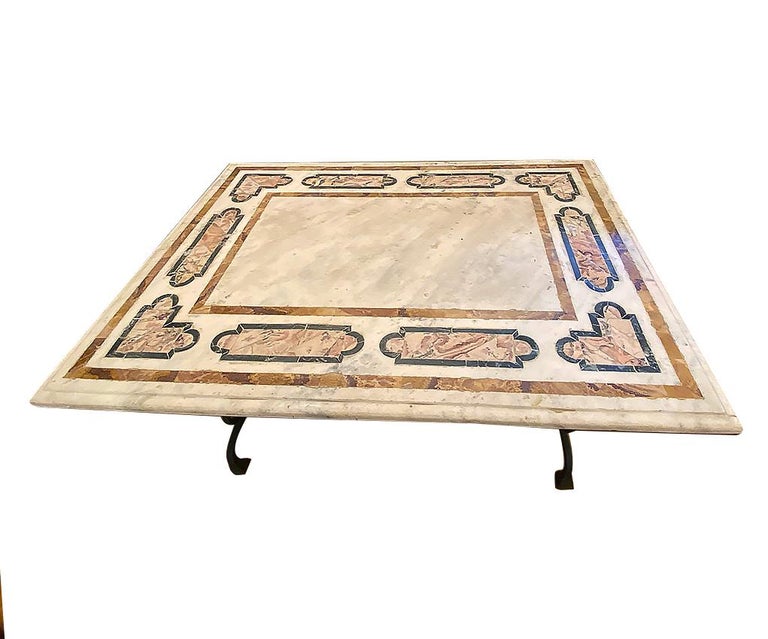 Early 20th Century Pietra Dura Top Wrought Iron Table For Sale