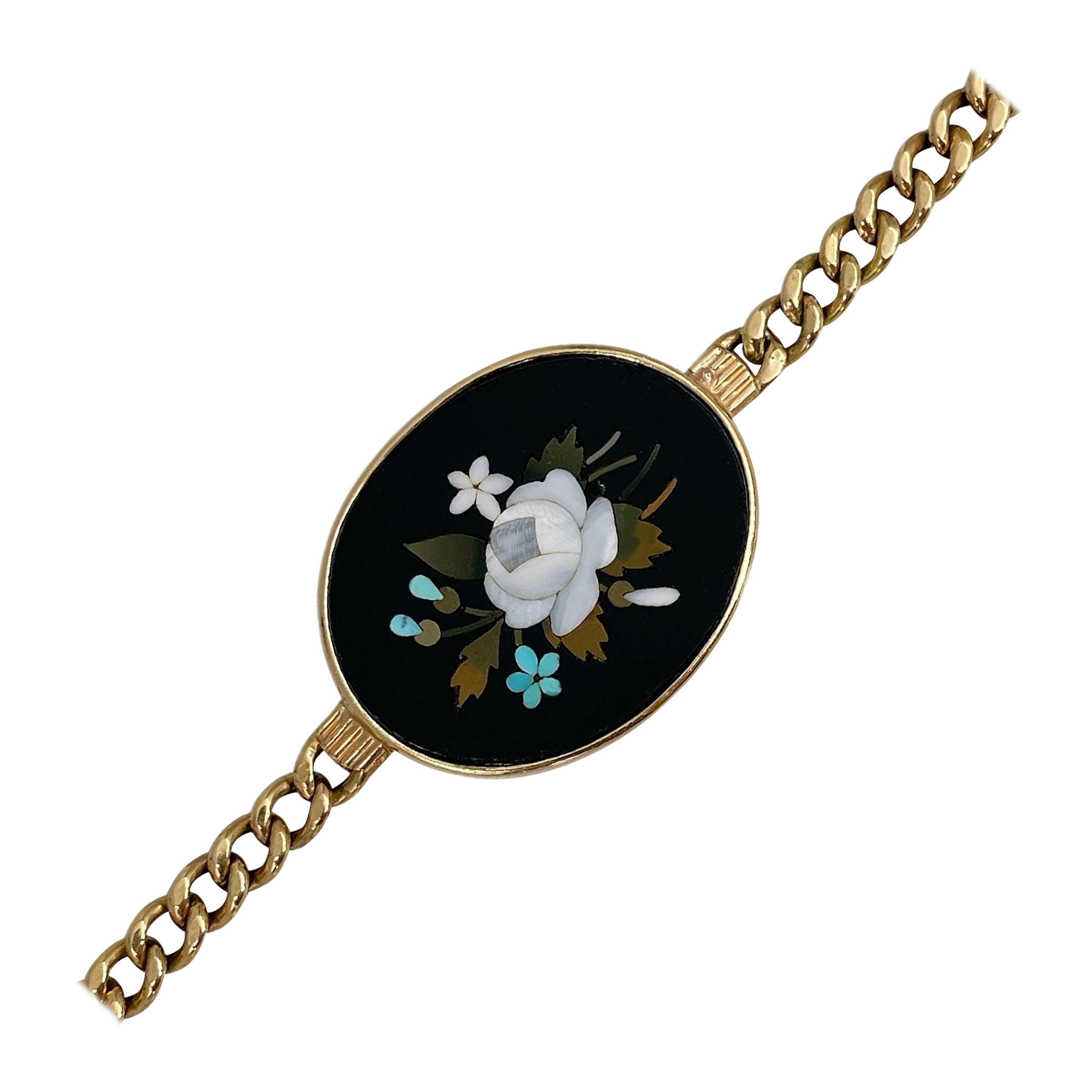 Pietra Dura viktorianischen 18 Karat Gold Blume Bouquet Mosaik Kette Armband