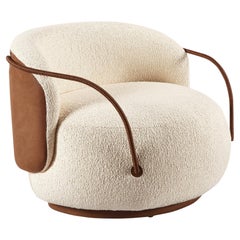"Pietra" Organic Armchair with Leather Arms Upholstered in Bouclé Fabric