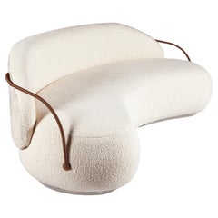 "Pietra" Curved Couch Upholstered in Bouclé Fabric and Leather Arms 1.8m