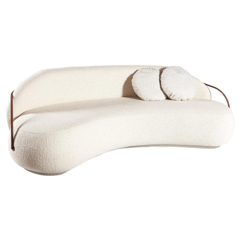 Pietra Organic Couch Upholstered in Bouclé Fabric and Leather Arms