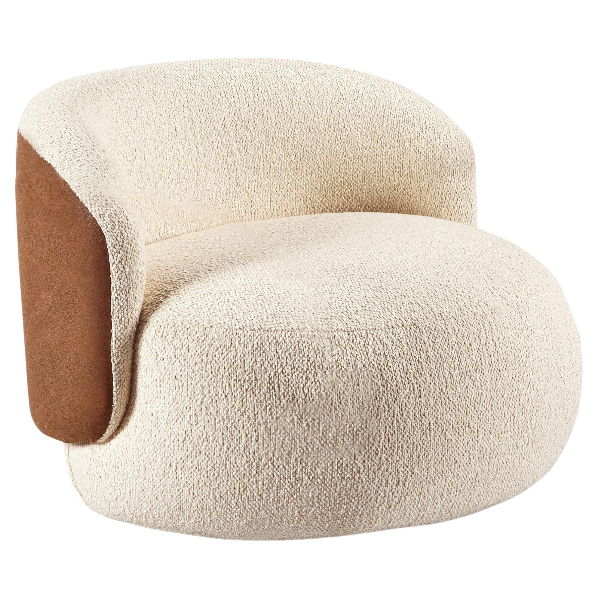 "Pietra" Organic Swivel Armchair Upholstered in Bouclé Fabric For Sale