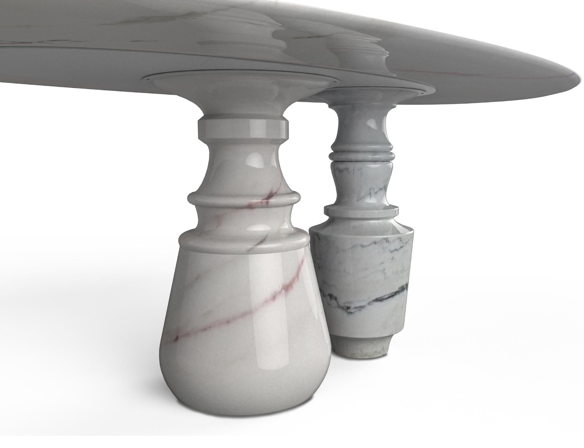 Portuguese Pietra Oval Estremoz Dining Table - Hand-Crafted Turned Marble - Boca do Lobo For Sale