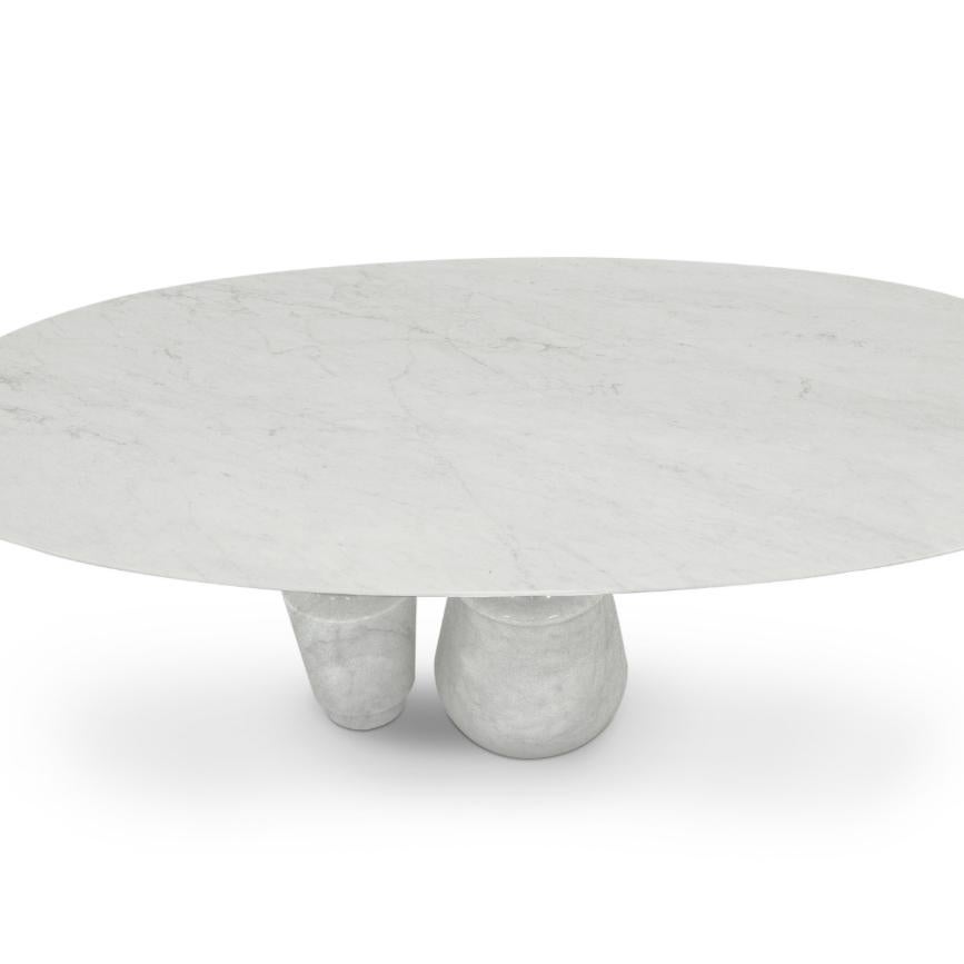 Portuguese Pietra Oval Dining Table in White Estremoz Marble by Boca do Lobo For Sale