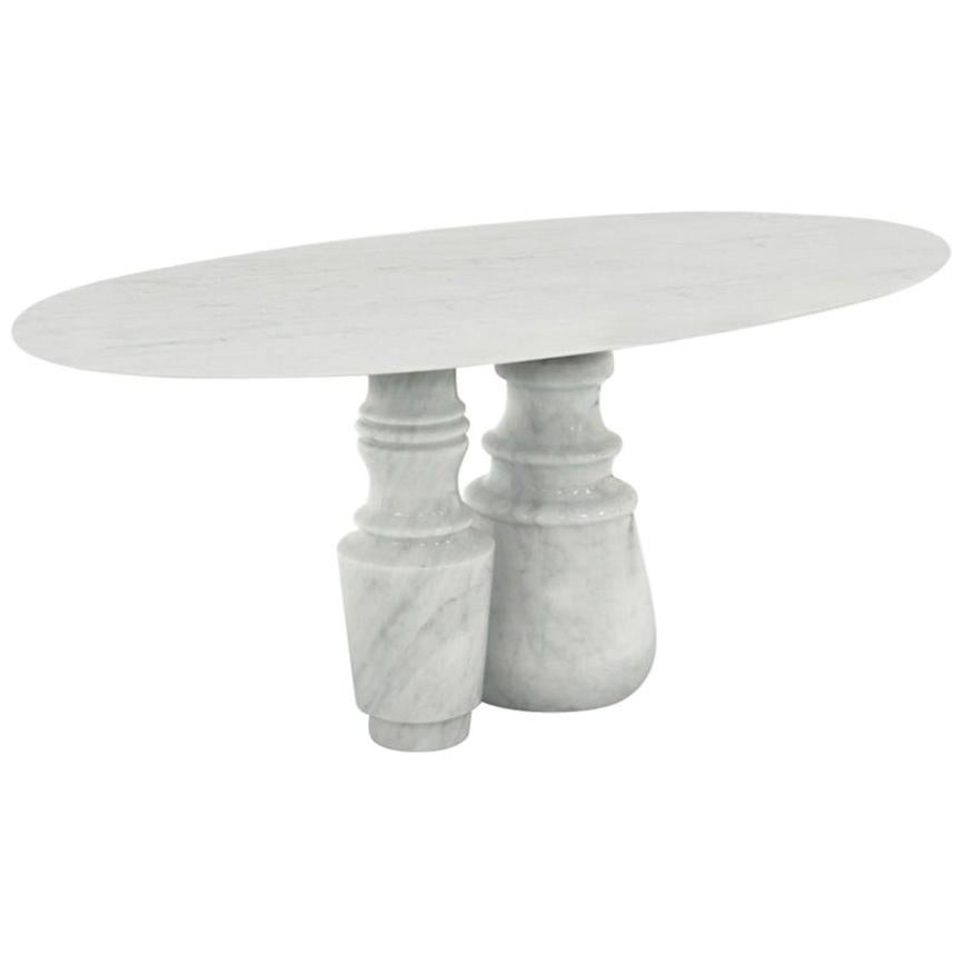 Pietra Oval Dining Table in White Estremoz Marble by Boca do Lobo For Sale