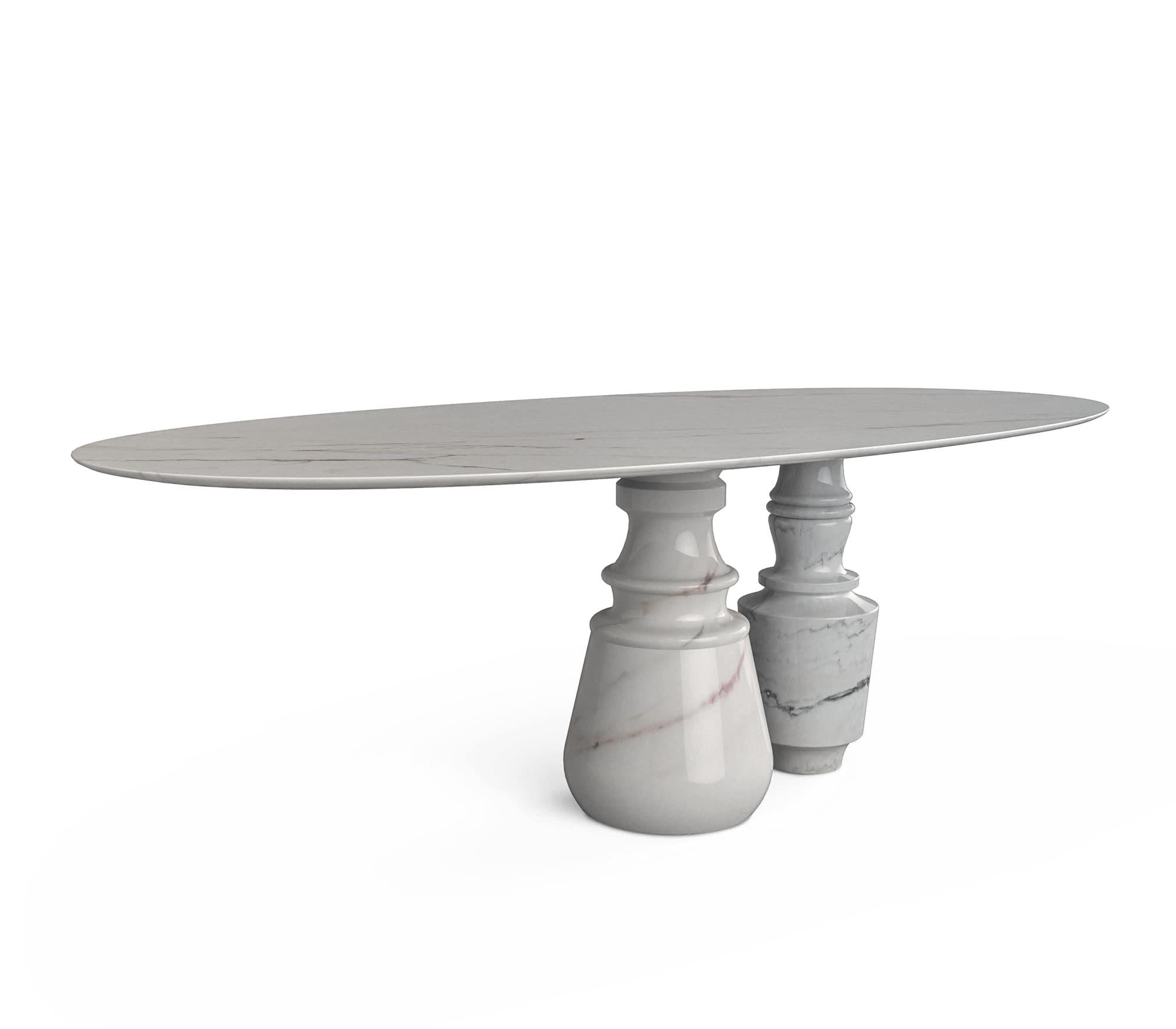 Contemporary Pietra Oval Dining Table in White Estremoz Marble by Boca do Lobo For Sale