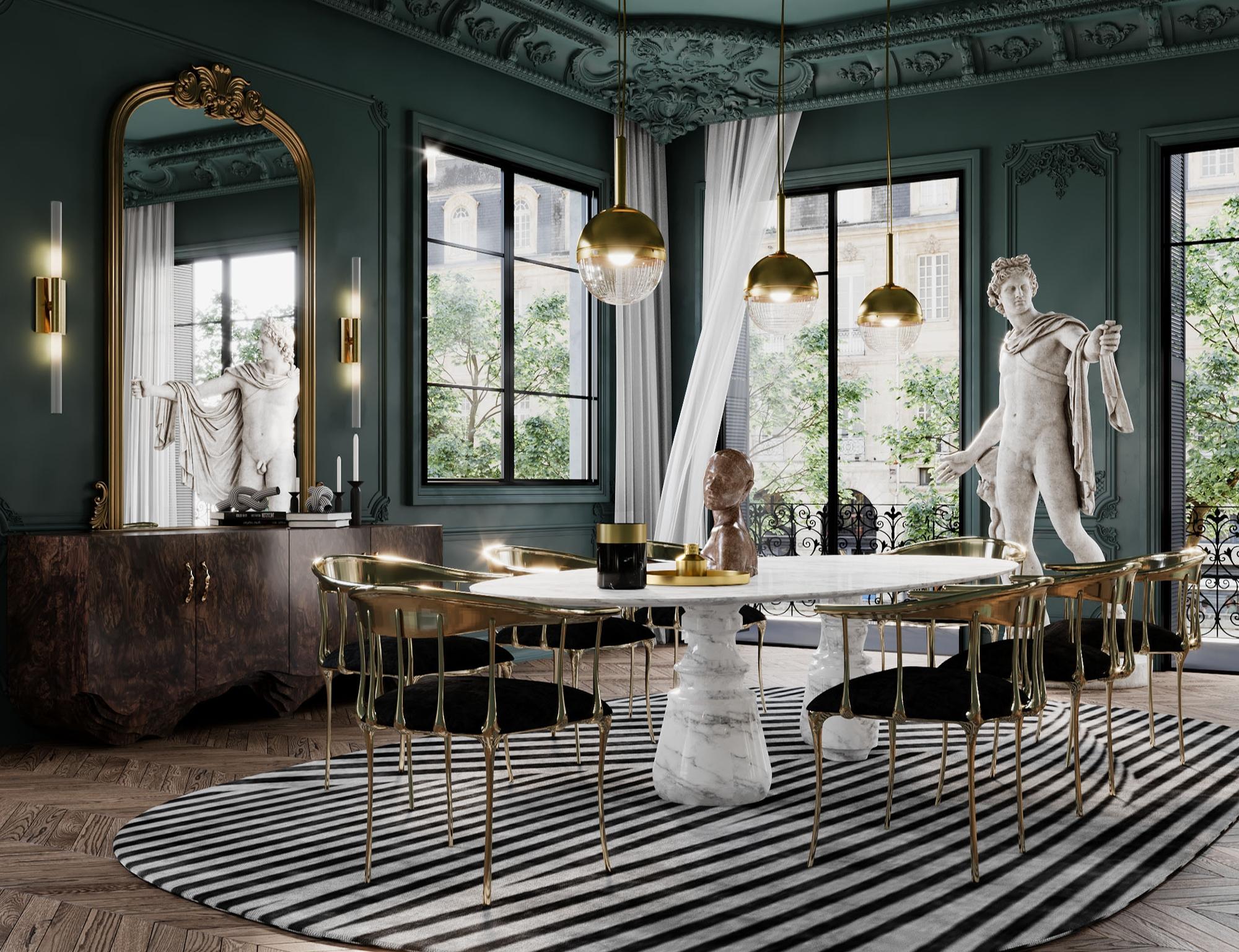 Marbre Table de salle à manger Estremoz XL Pietra ovale en marbre tourné fait à la main - Boca do Lobo en vente
