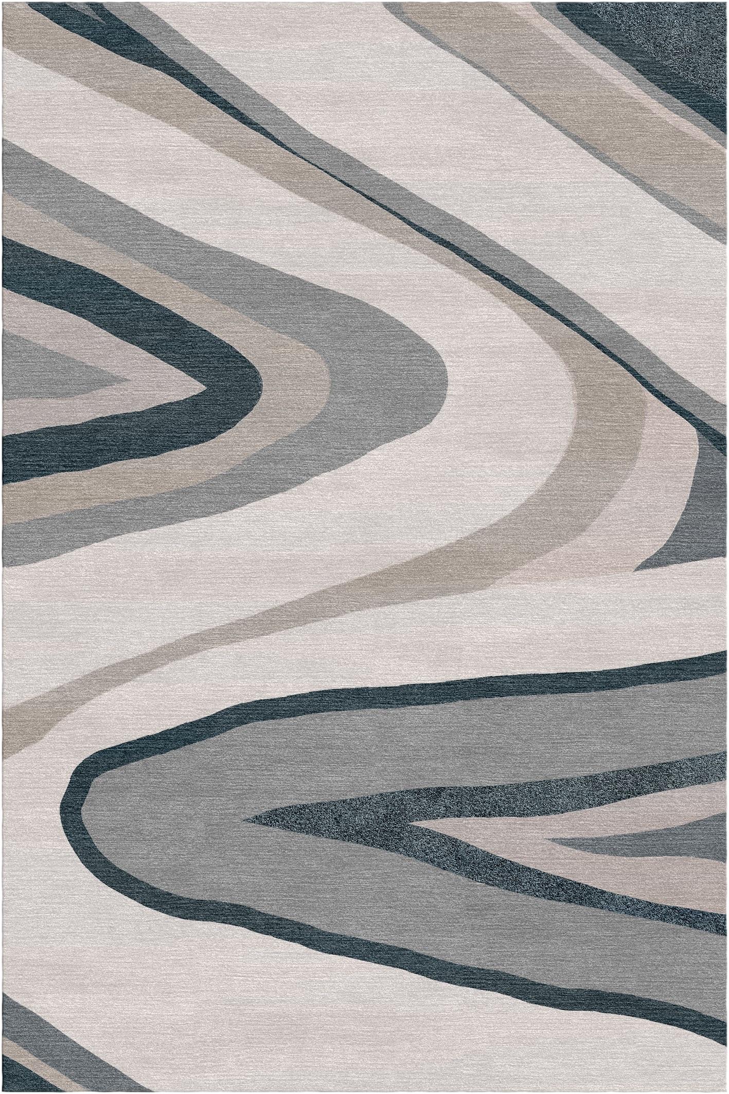 Pietra rug I by Giulio Brambilla.
Dimensions: D 300 x W 200 x H 1.5 cm.
Materials: NZ wool, bamboo silk.
Available in other colors.

A captivating design by architect and designer Giulio Brambilla, this rug flaunts an abstract decoration