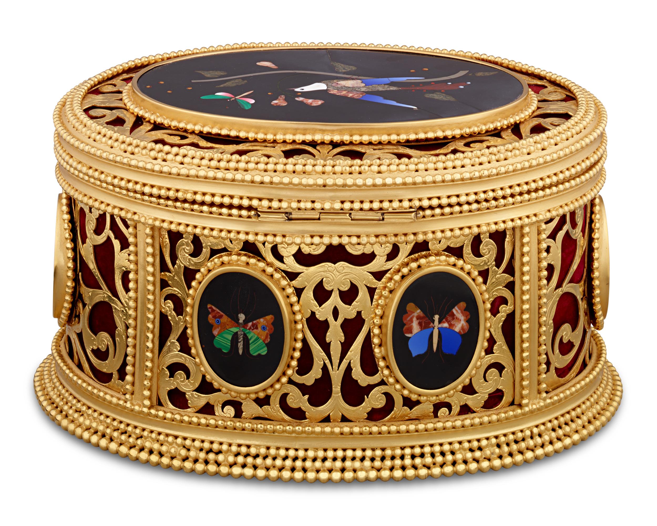 Empire Pietre Dure And Doré Bronze Box By Tahan For Sale