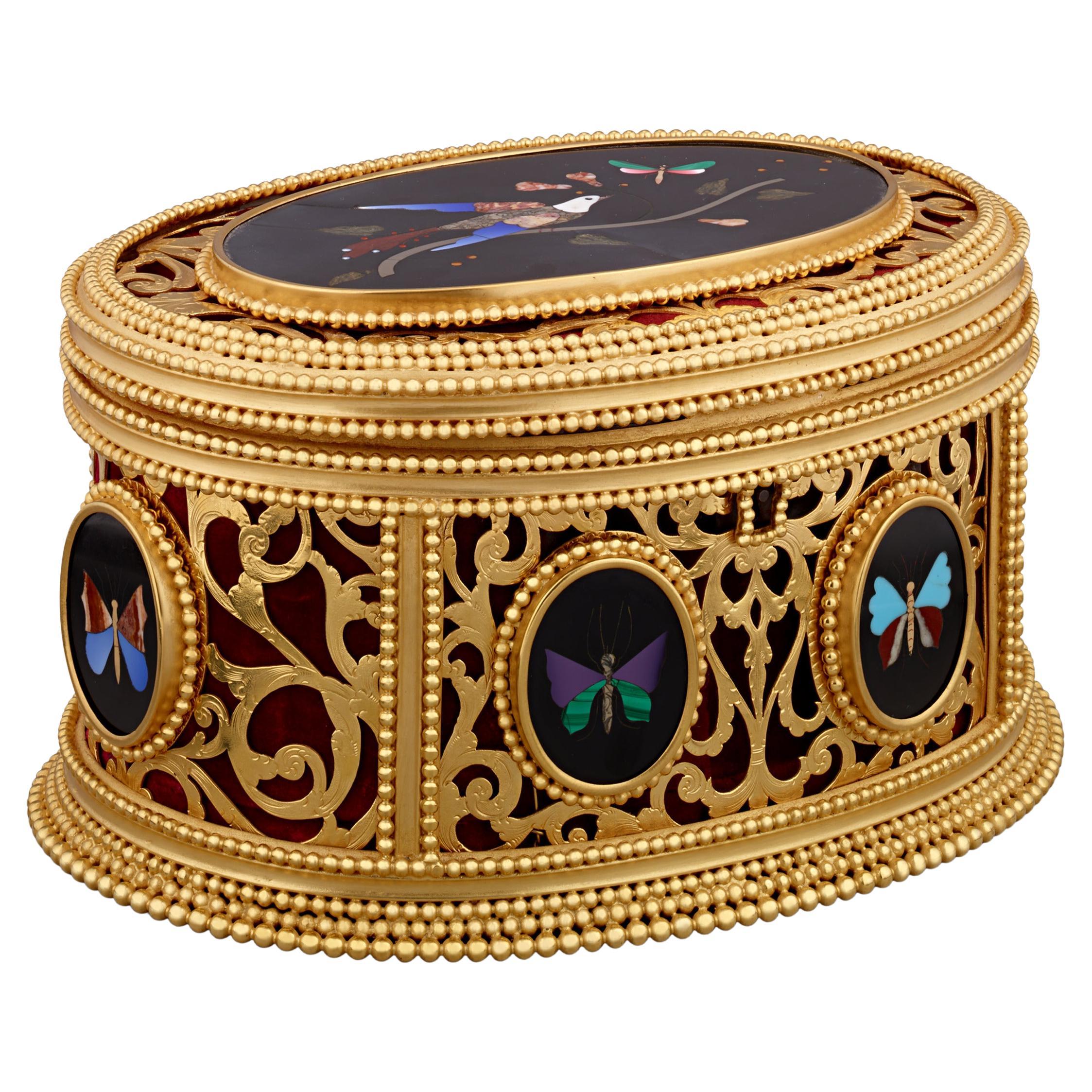 Pietre Dure And Doré Bronze Box By Tahan For Sale