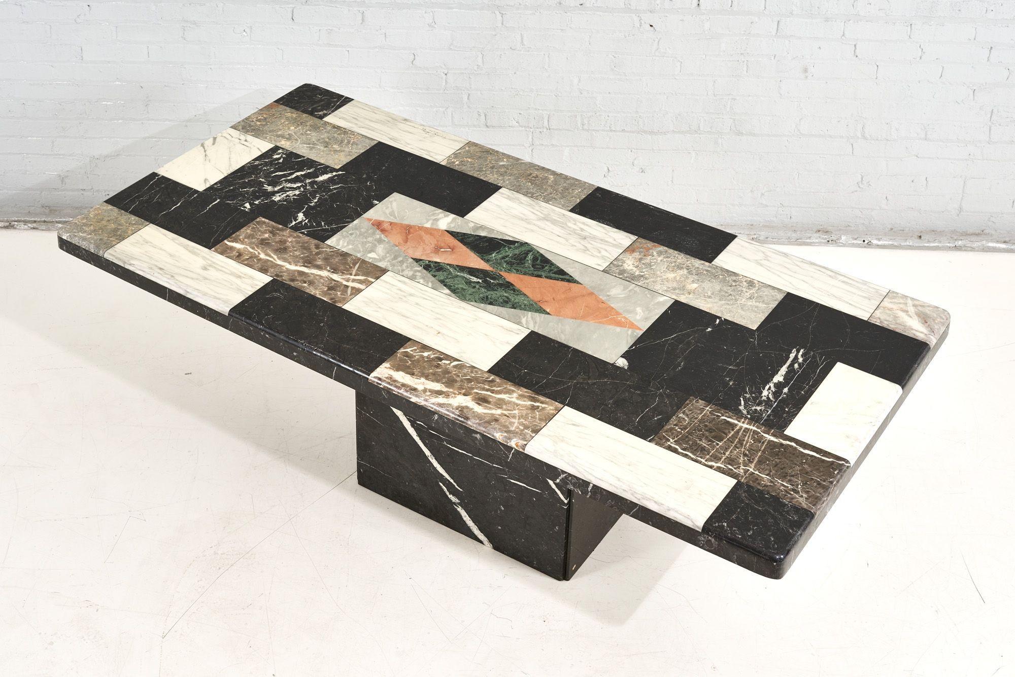 Mid-Century Modern Pietre Dure Dining Table W/ Black Marble Base, Italy, 1960