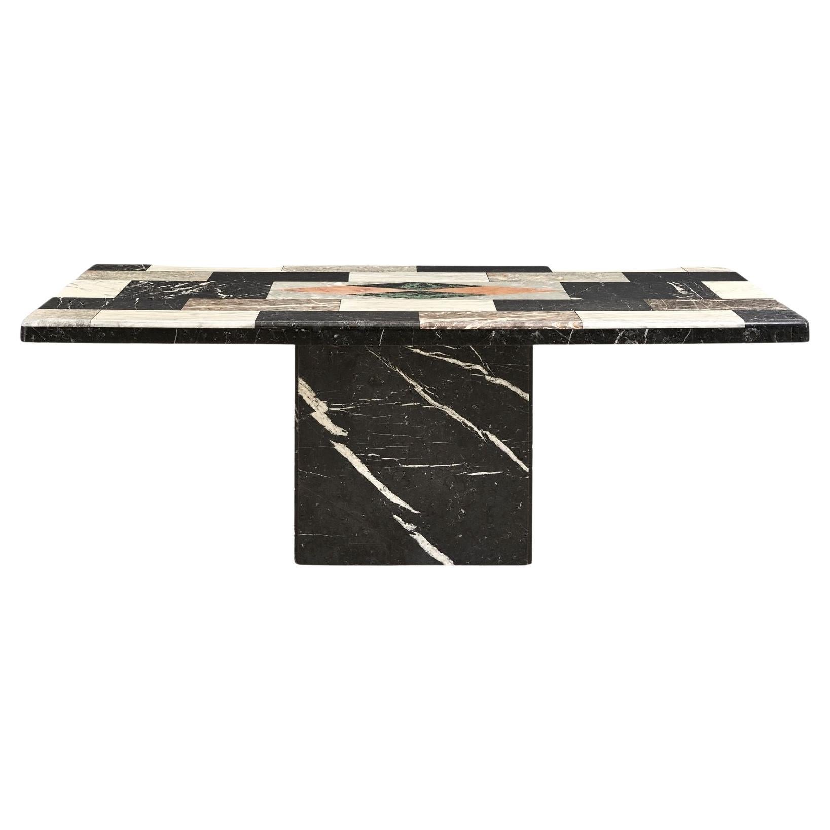 Pietre Dure Dining Table W/ Black Marble Base, Italy, 1960
