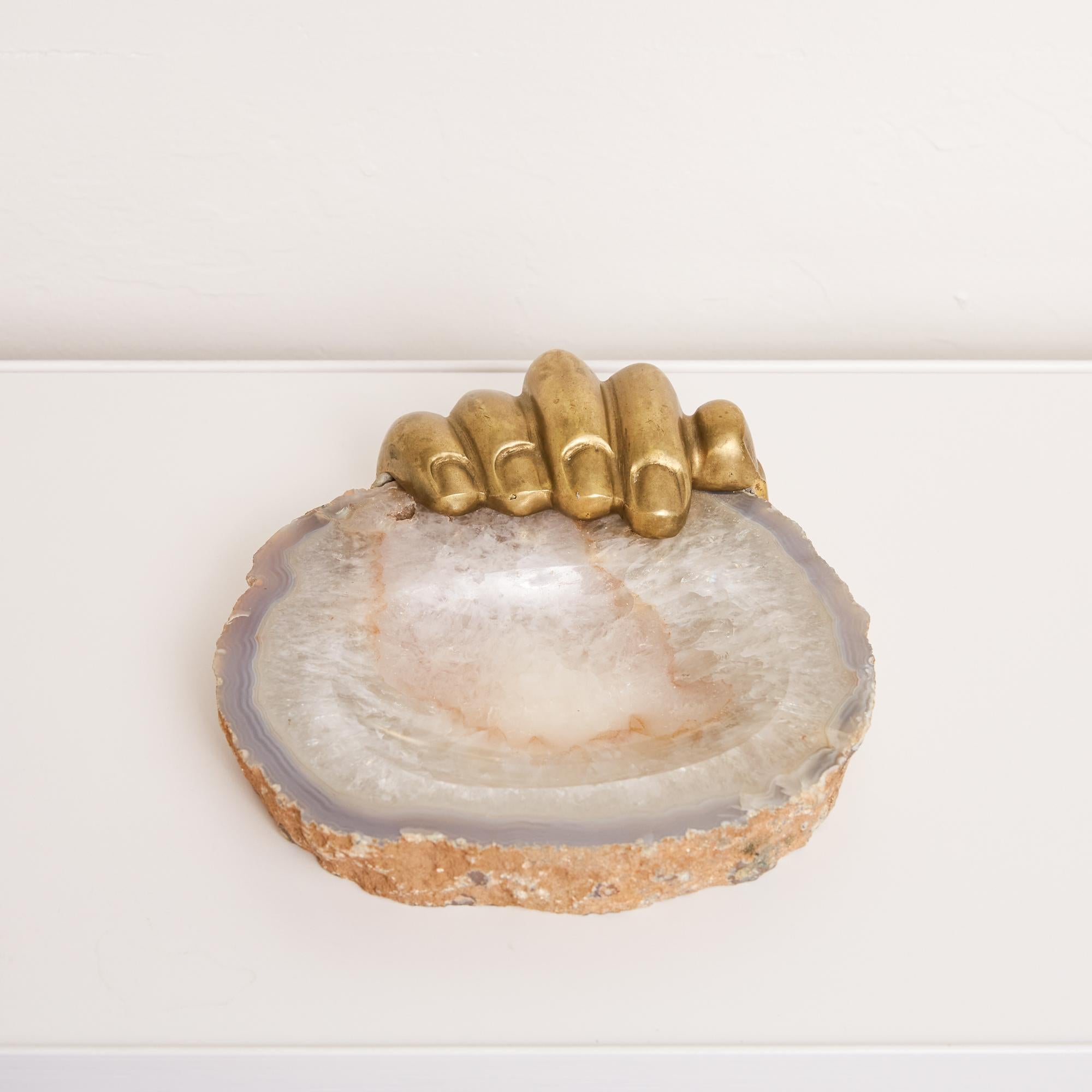 Pietrina Checcacci Agate Tray with Cast Bronze Hand In Excellent Condition In Los Angeles, CA