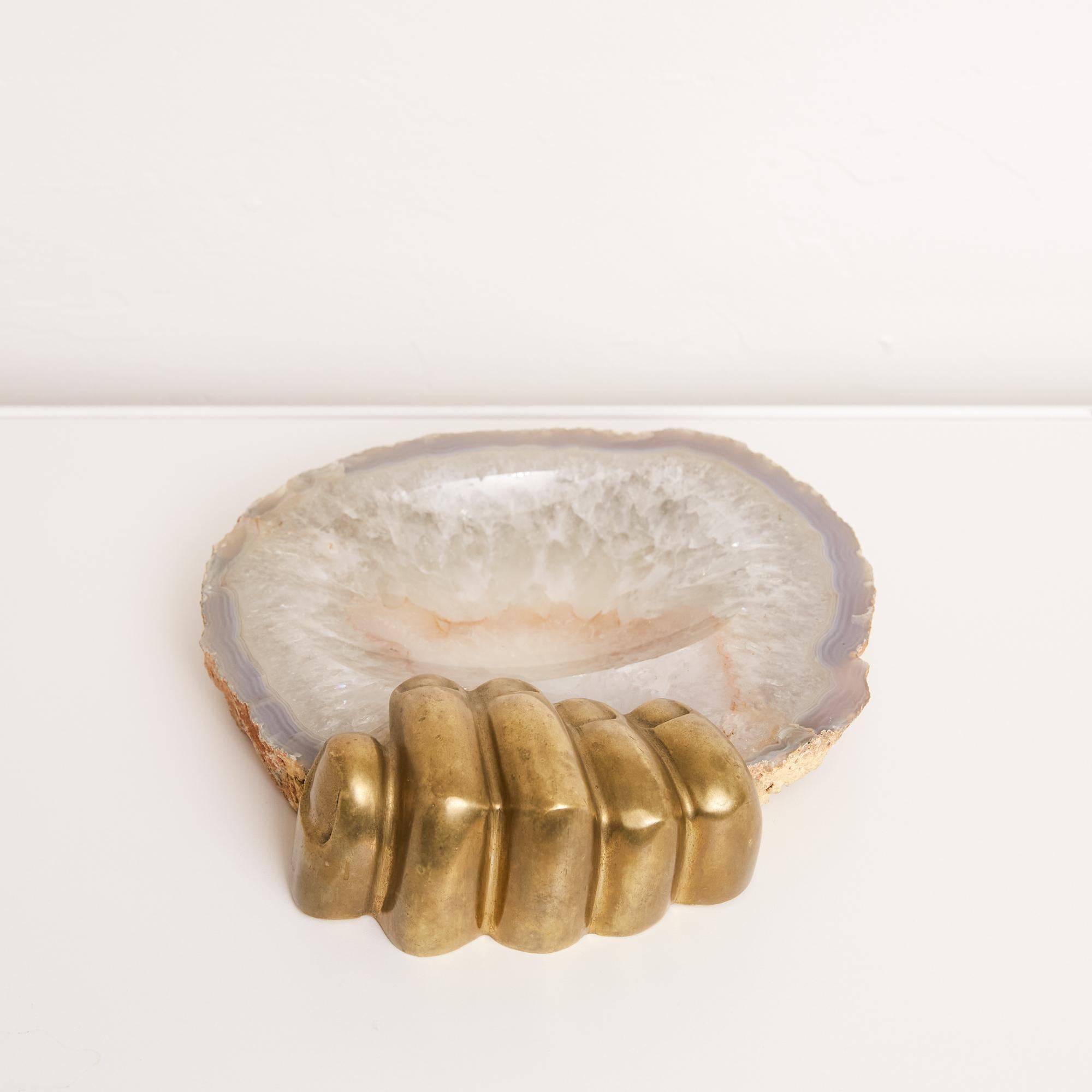 Brass Pietrina Checcacci Agate Tray with Cast Bronze Hand