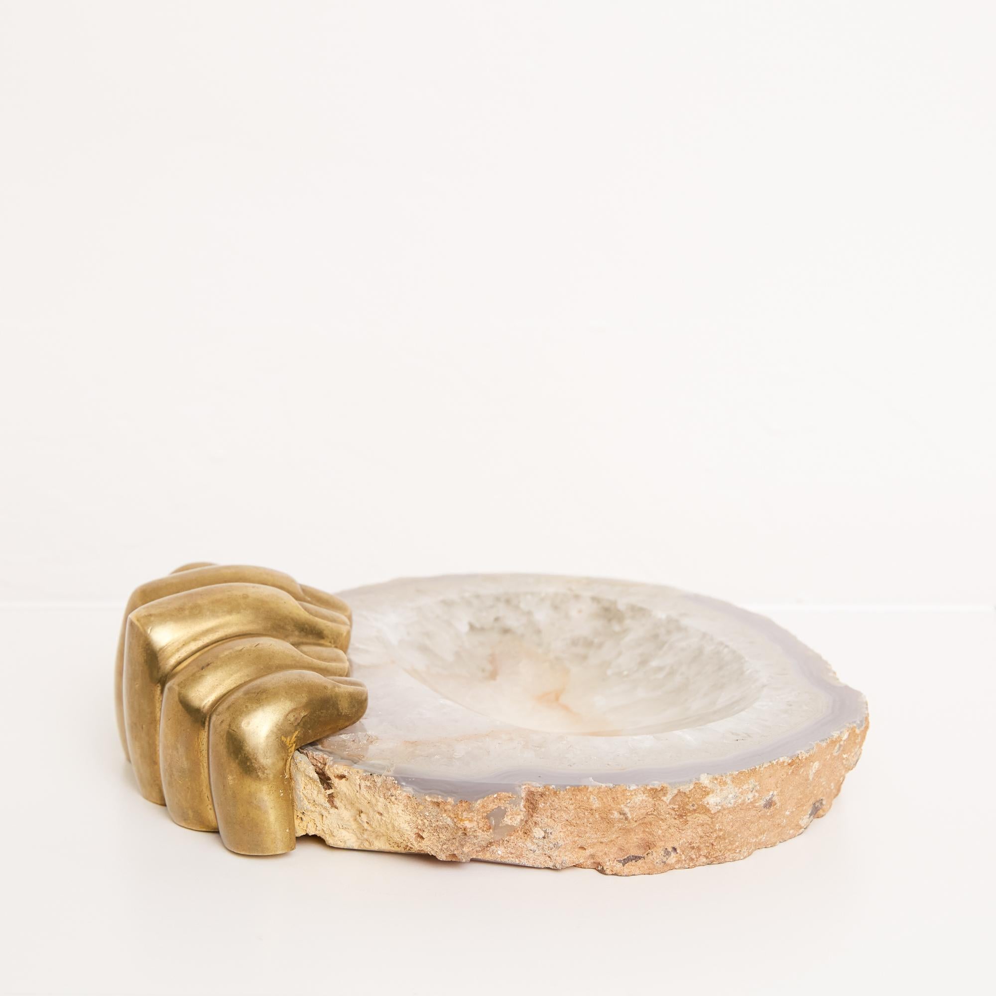 Pietrina Checcacci Agate Tray with Cast Bronze Hand 1